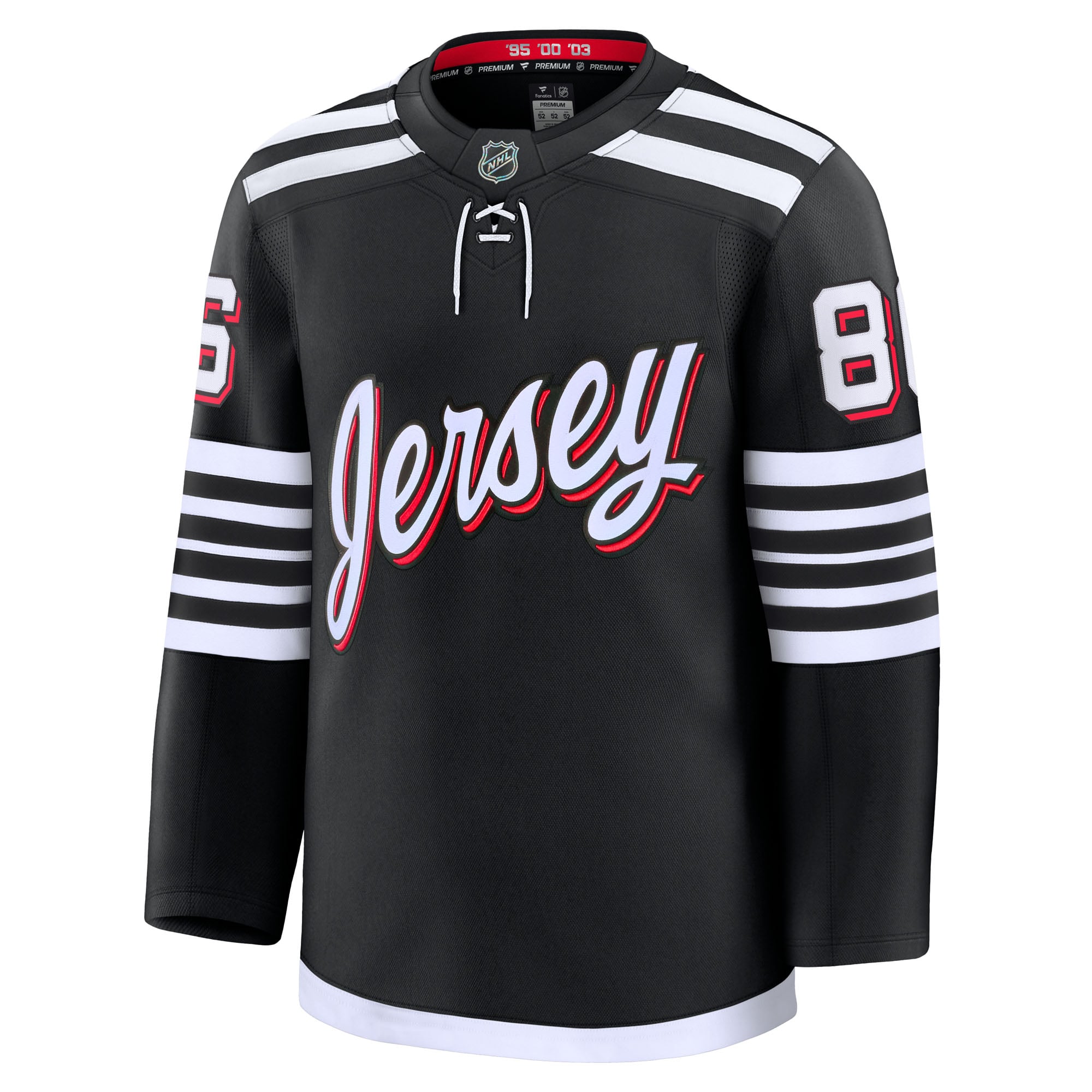 Maillot domicile premium rouge Jack Hughes des Devils du New Jersey (Fanatics) pour homme