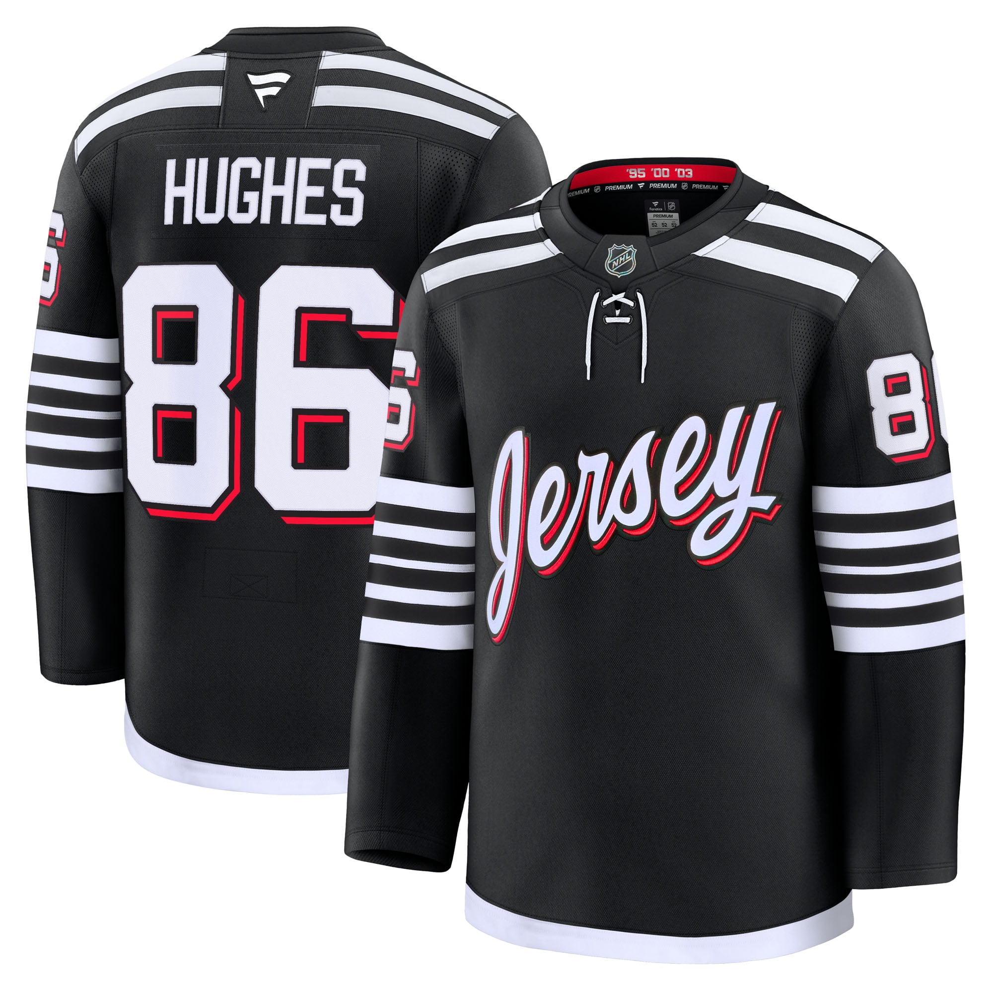 Maillot domicile premium rouge Jack Hughes des Devils du New Jersey (Fanatics) pour homme