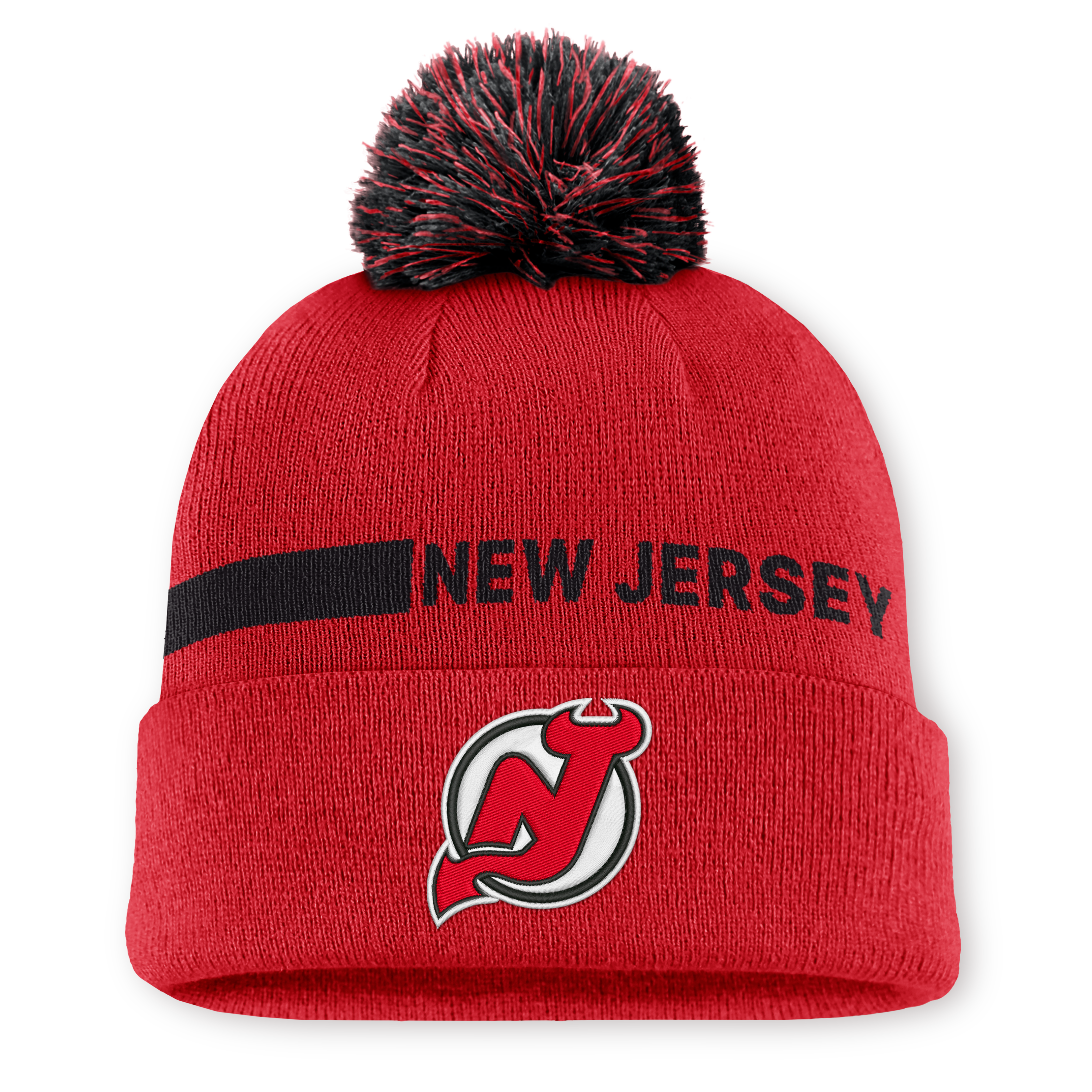 Bonnet à revers Fanatics rouge New Jersey Devils Authentic Pro Rink pour homme avec pompon