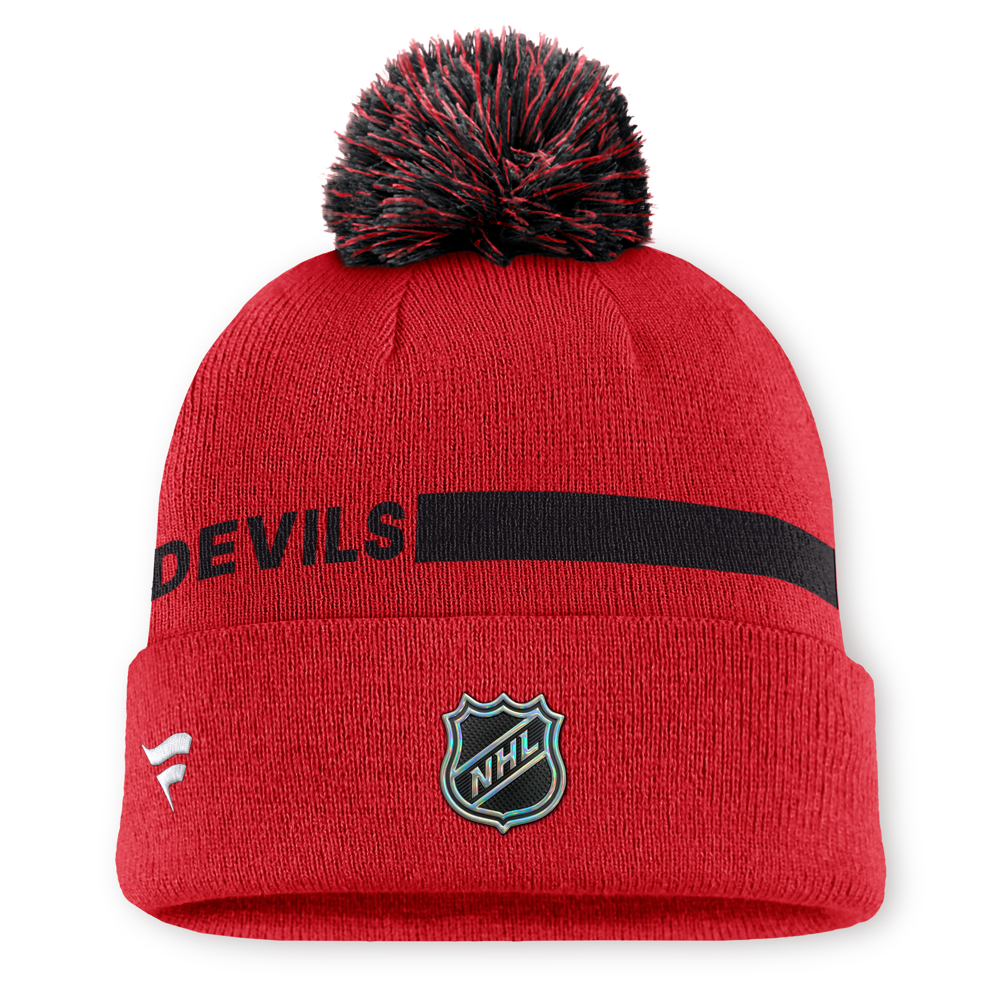 Bonnet à revers Fanatics rouge New Jersey Devils Authentic Pro Rink pour homme avec pompon