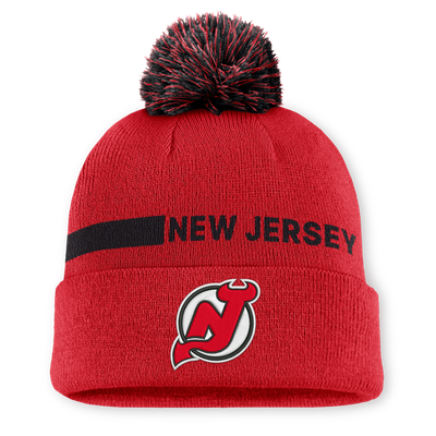 New Jersey Devils Fanatics Authentic Pro Rink Cuffed Knit Hat with Pom - Red