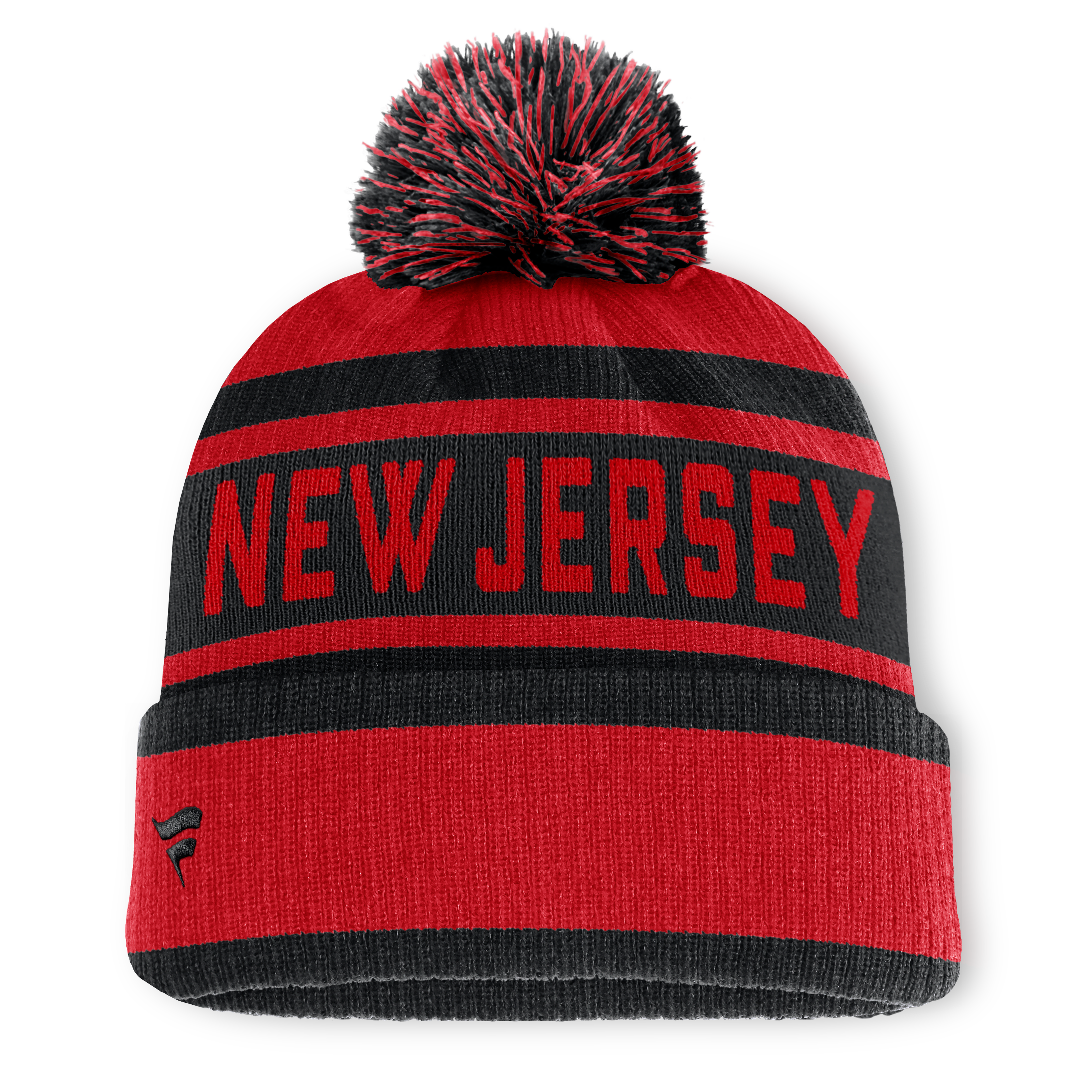 Bonnet à revers rouge et noir New Jersey Devils Fundamental pour homme, avec pompon, de la marque Fanatics.