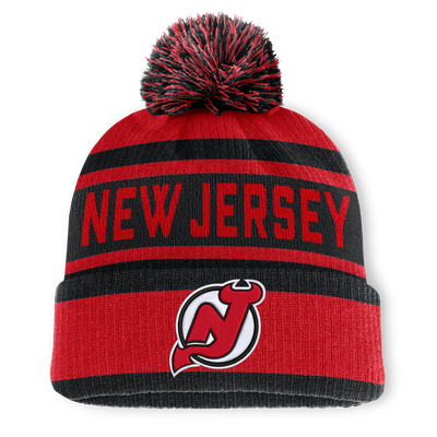 New Jersey Devils Fanatics Fundamental Cuffed Knit Hat with Pom - Red/Black