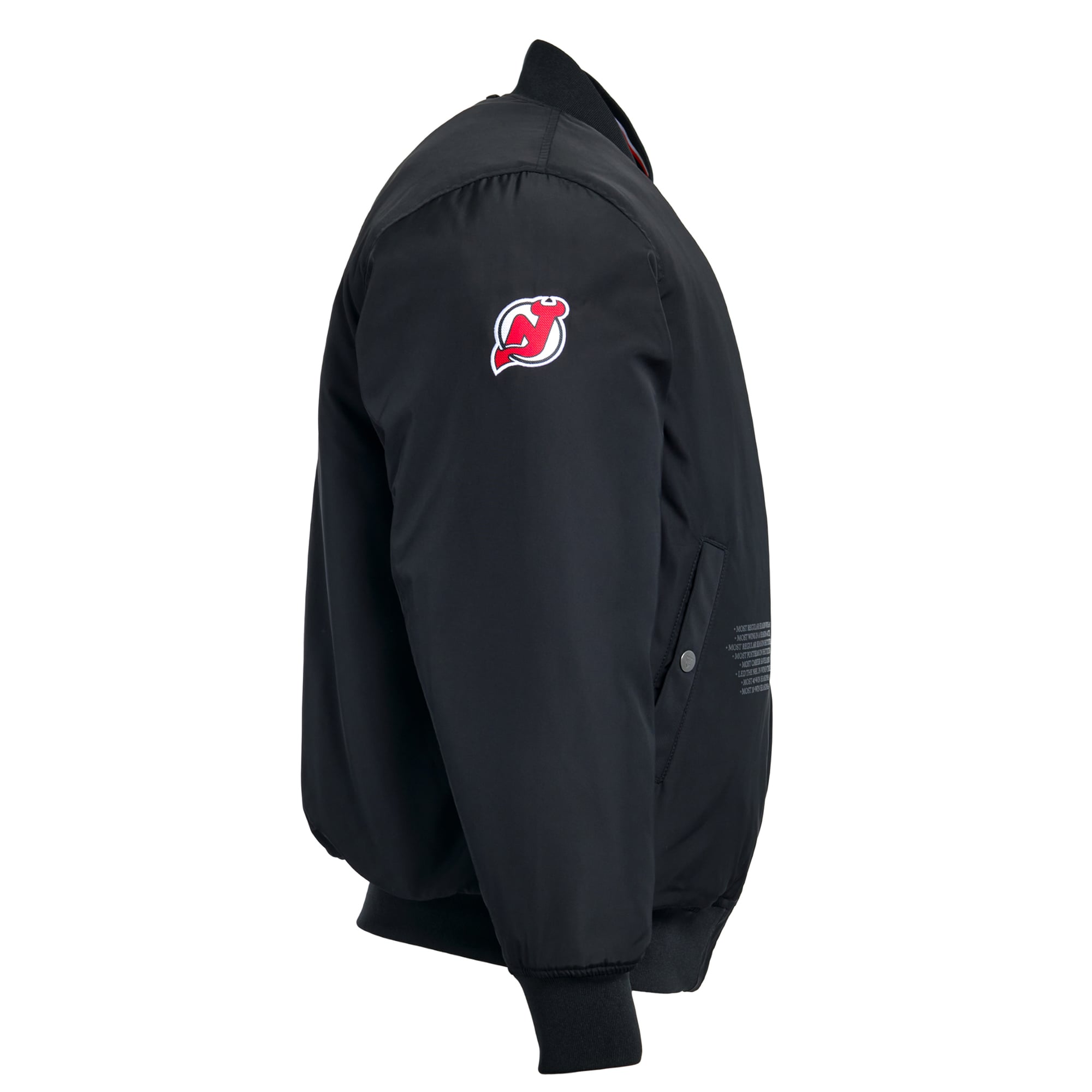 Veste bomber réversible zippée intégrale FE Martin Brodeur noire pour homme, New Jersey Devils