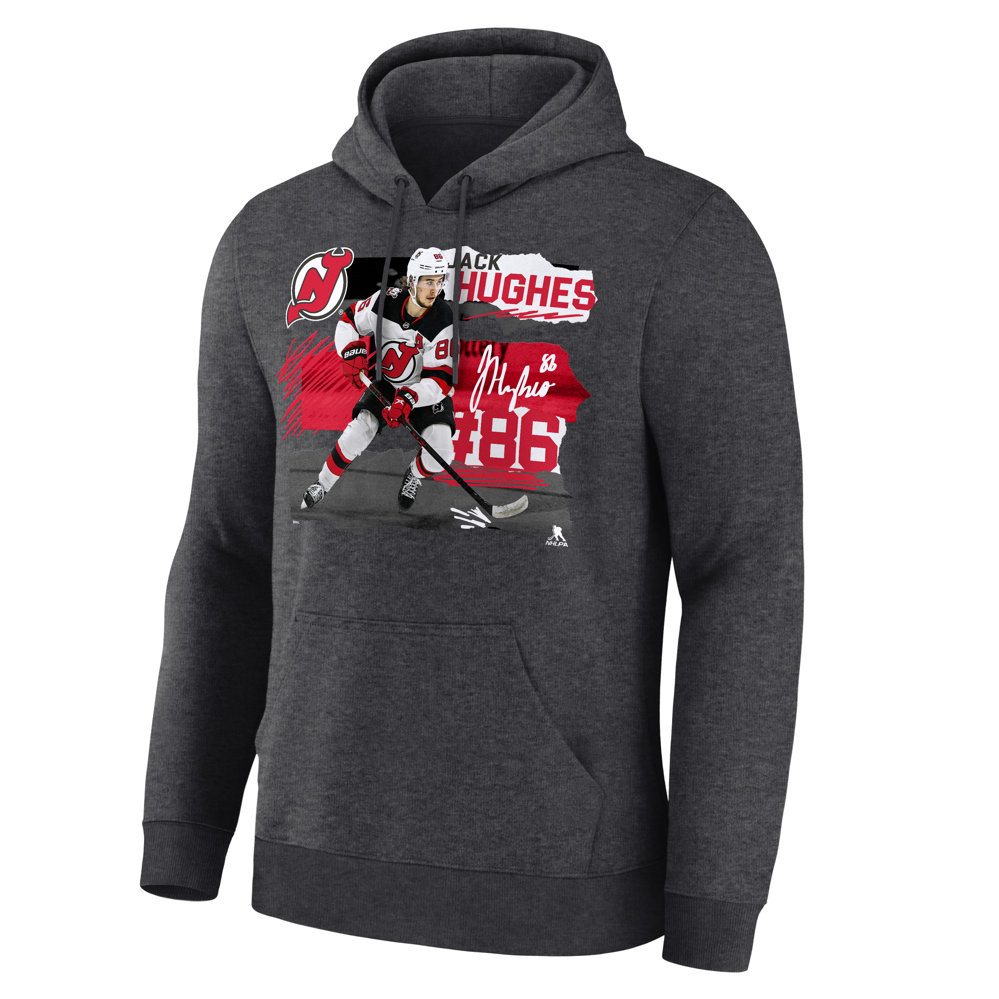 Sweat à capuche Jack Hughes pour homme, couleur anthracite, New Jersey Devils, Fresh Ice