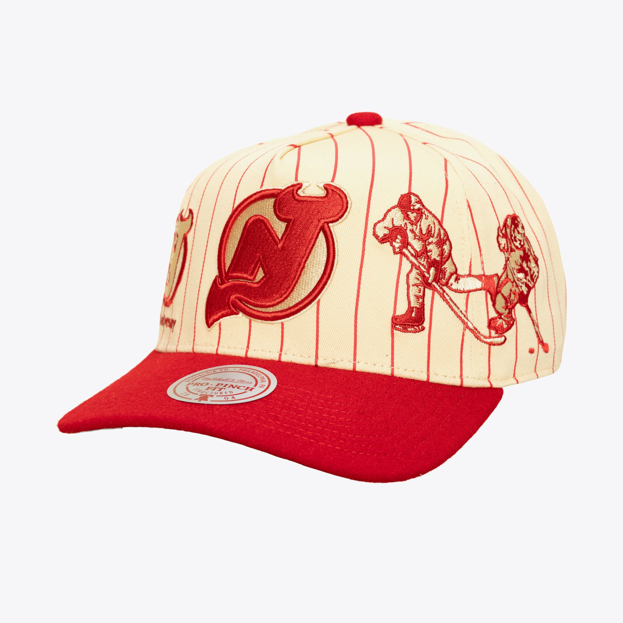 Men's Mitchell & Ness  Cream New Jersey Devils Retro Roots Vintage Stripe Pro Snapback Hat