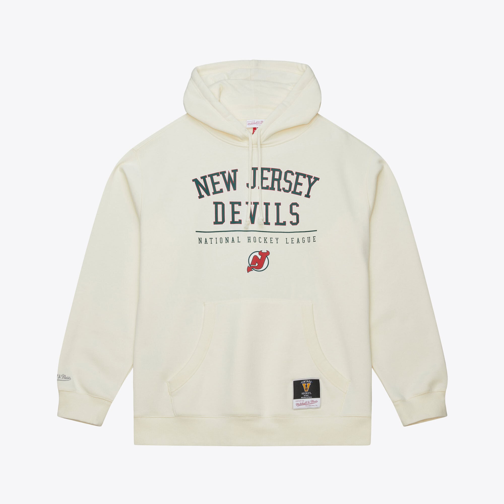 Men's Mitchell & Ness Cream New Jersey Devils Walk-Off Vintage Logo Fleece Hoodie
