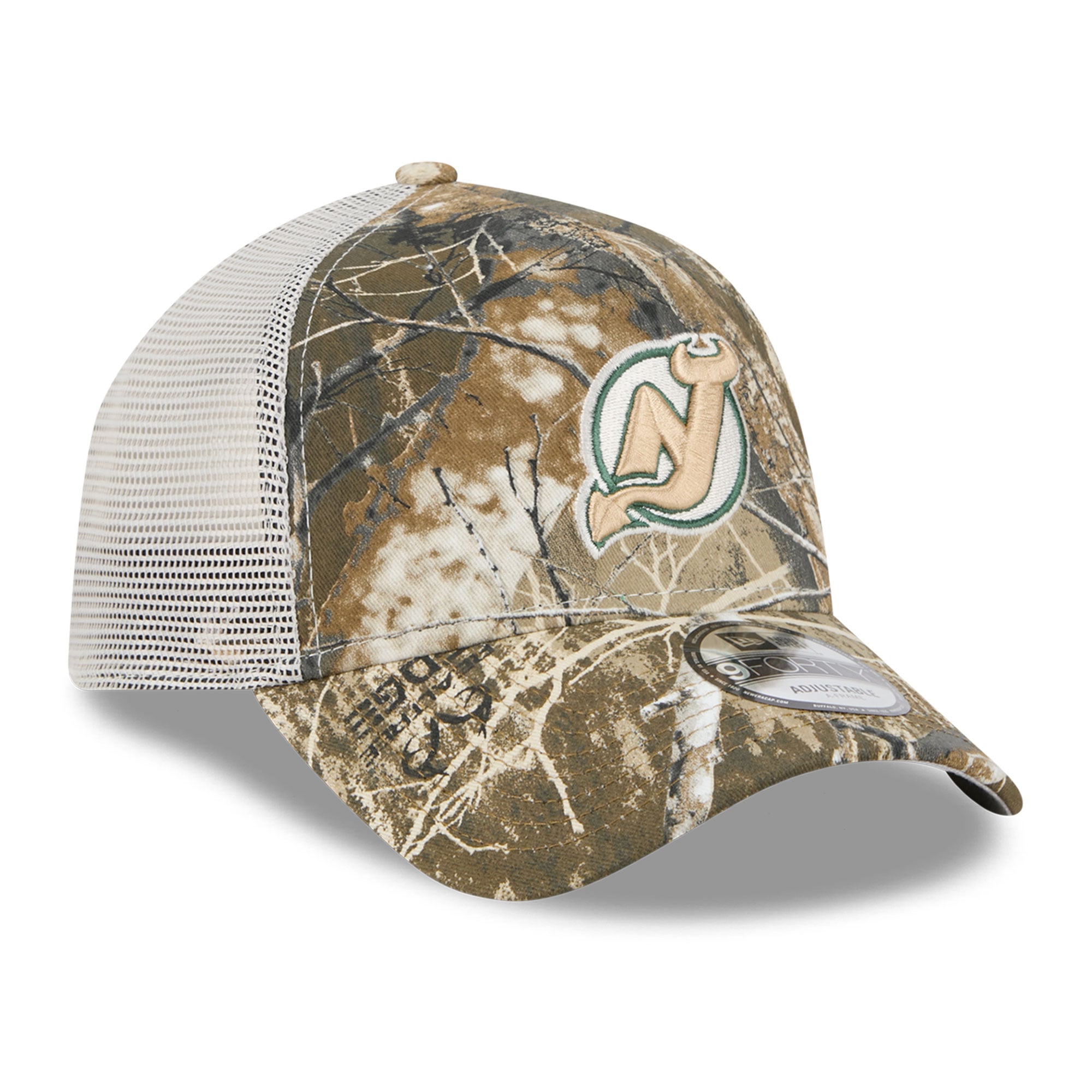 Casquette trucker ajustable New Era Camo New Jersey Devils Real Tree A-Frame 9FORTY pour homme