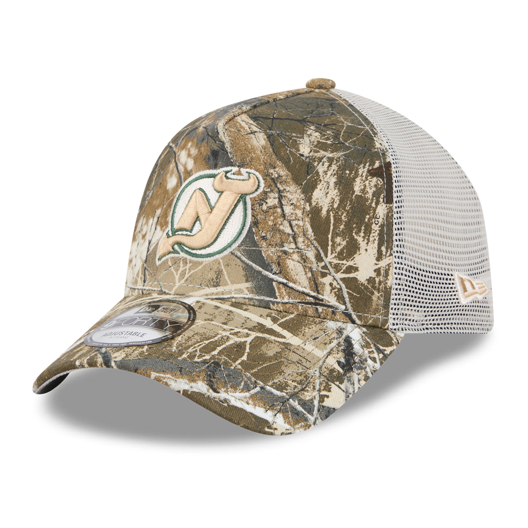 Casquette trucker ajustable New Era Camo New Jersey Devils Real Tree A-Frame 9FORTY pour homme