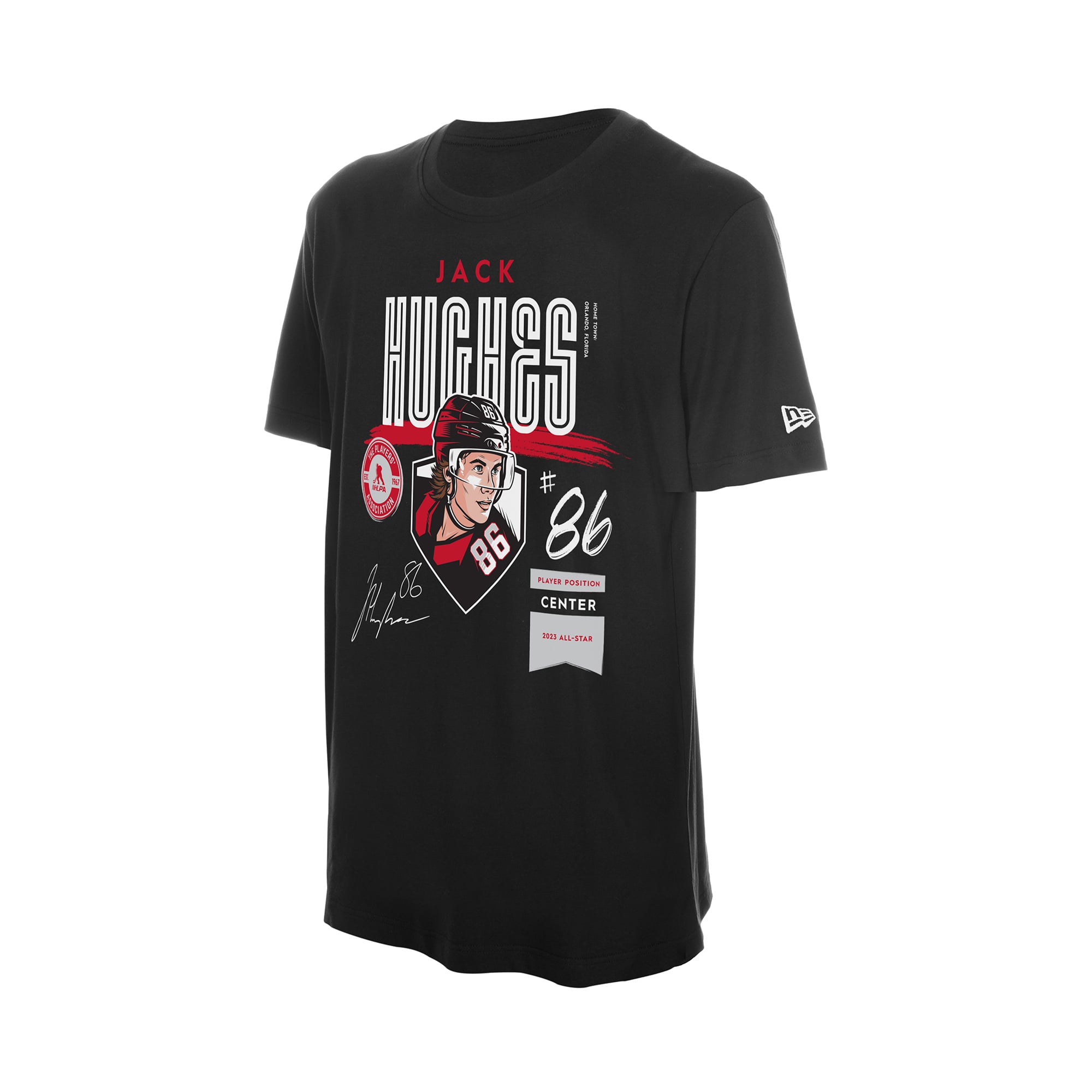 Men's New Era Jack Hughes Black Player Spotlight Name & Number T-Shirt