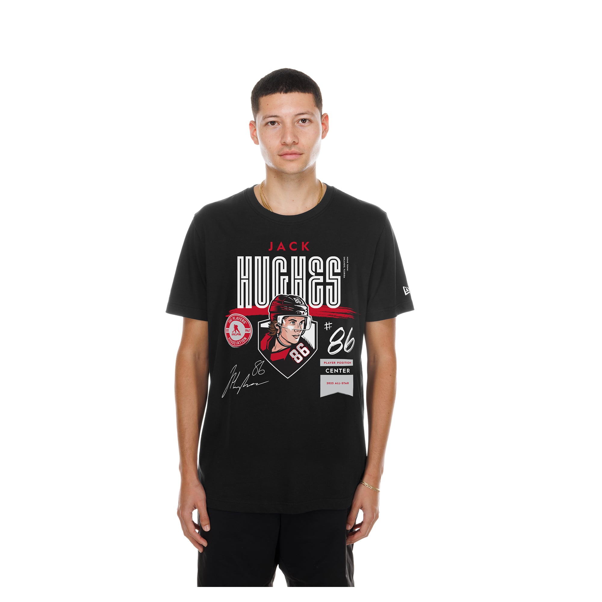 Men's New Era Jack Hughes Black Player Spotlight Name & Number T-Shirt