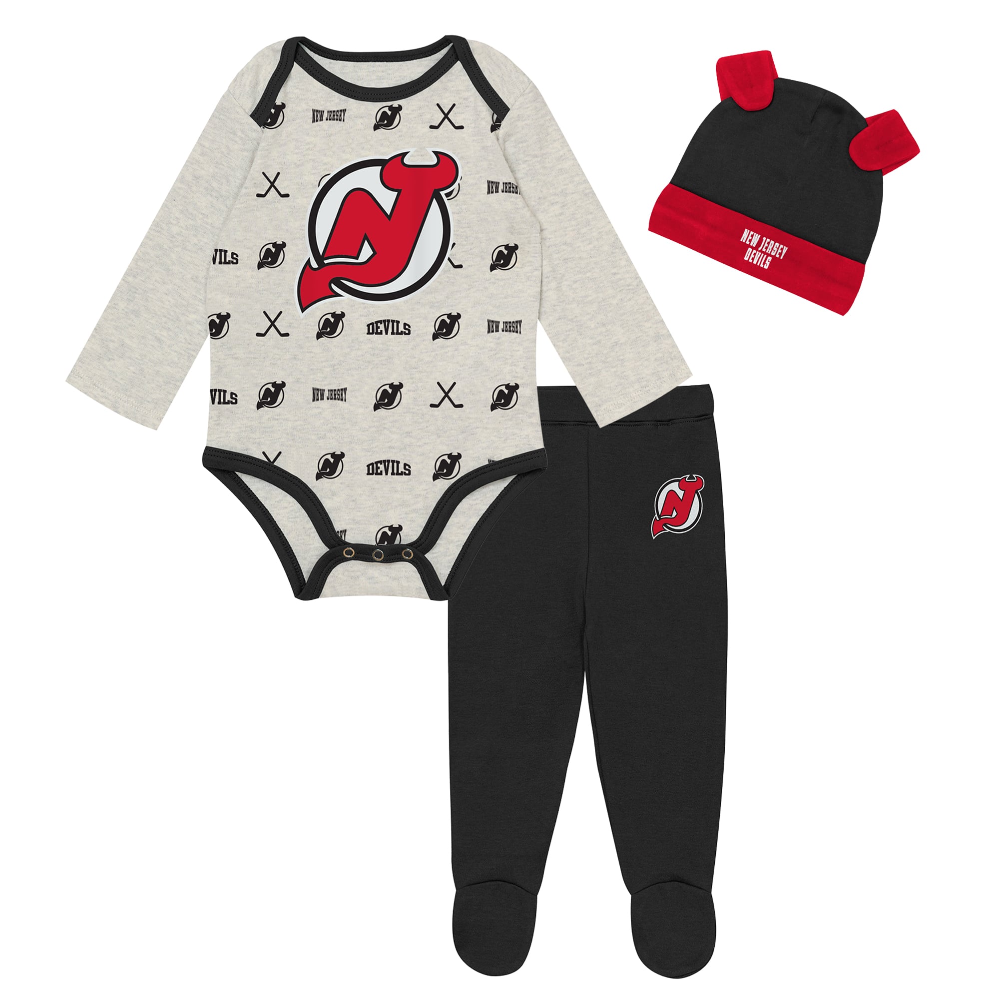 Ensemble trois pièces pour nouveau-né Outerstuff Heathered Bone New Jersey Devils Huddles and Giggles
