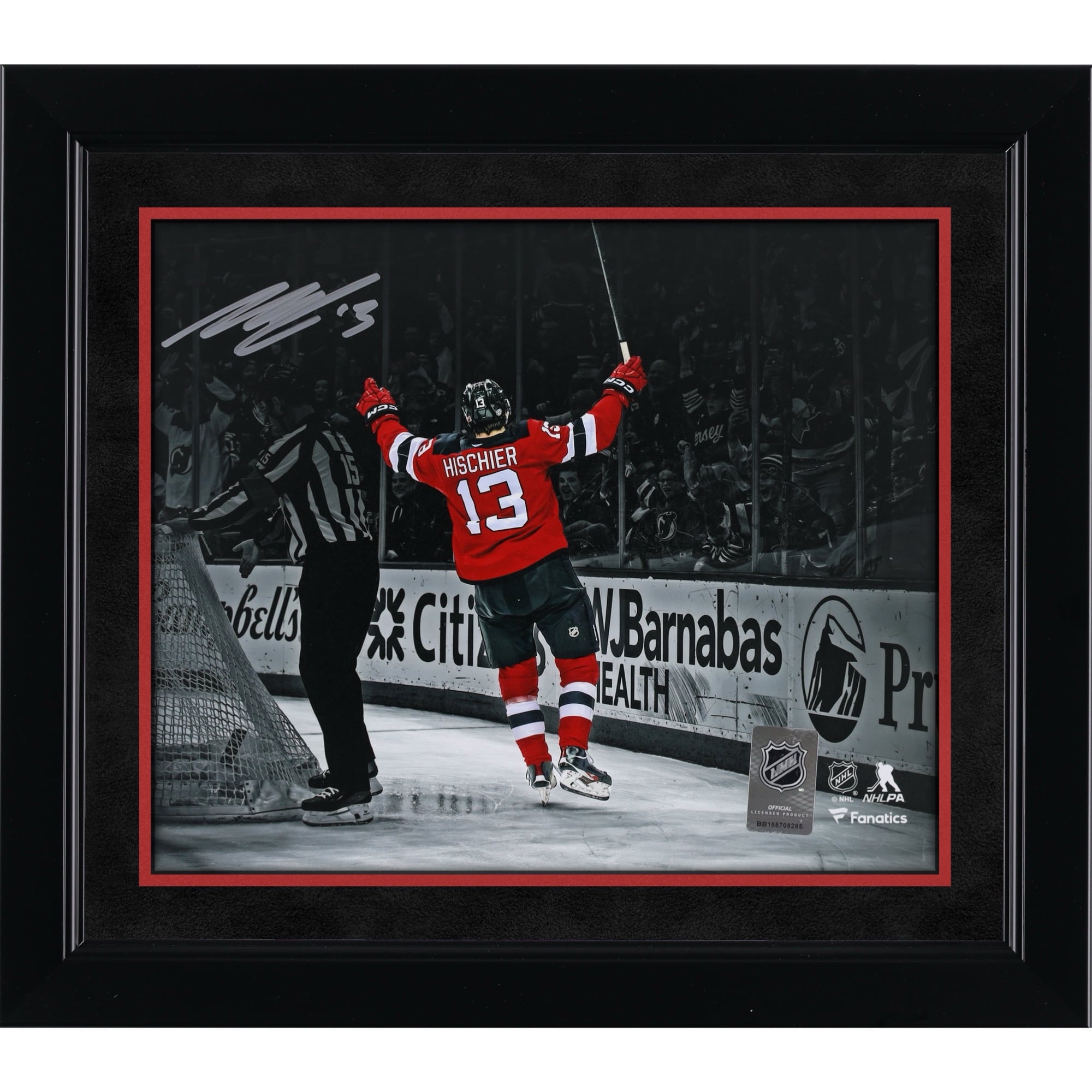 Nico Hischier New Jersey Devils Autographed 8" x 10" Celebration Spotlight Photograph