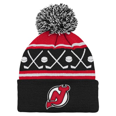 New Jersey Devils Preschool Faceoff Cuffed Knit Hat with Pom - Black