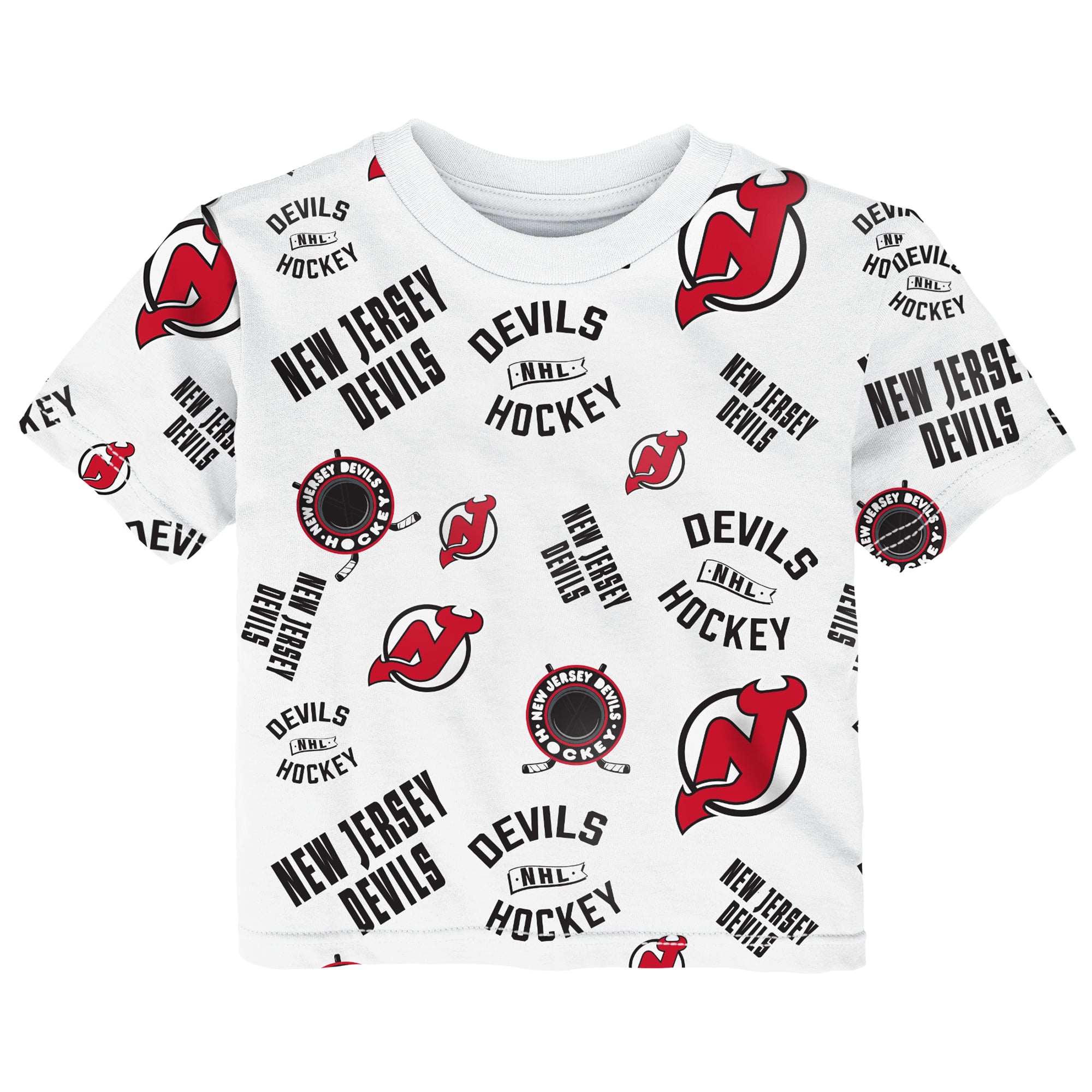 T-shirt blanc Outerstuff pour tout-petit avec imprimé intégral New Jersey Devils Run Down