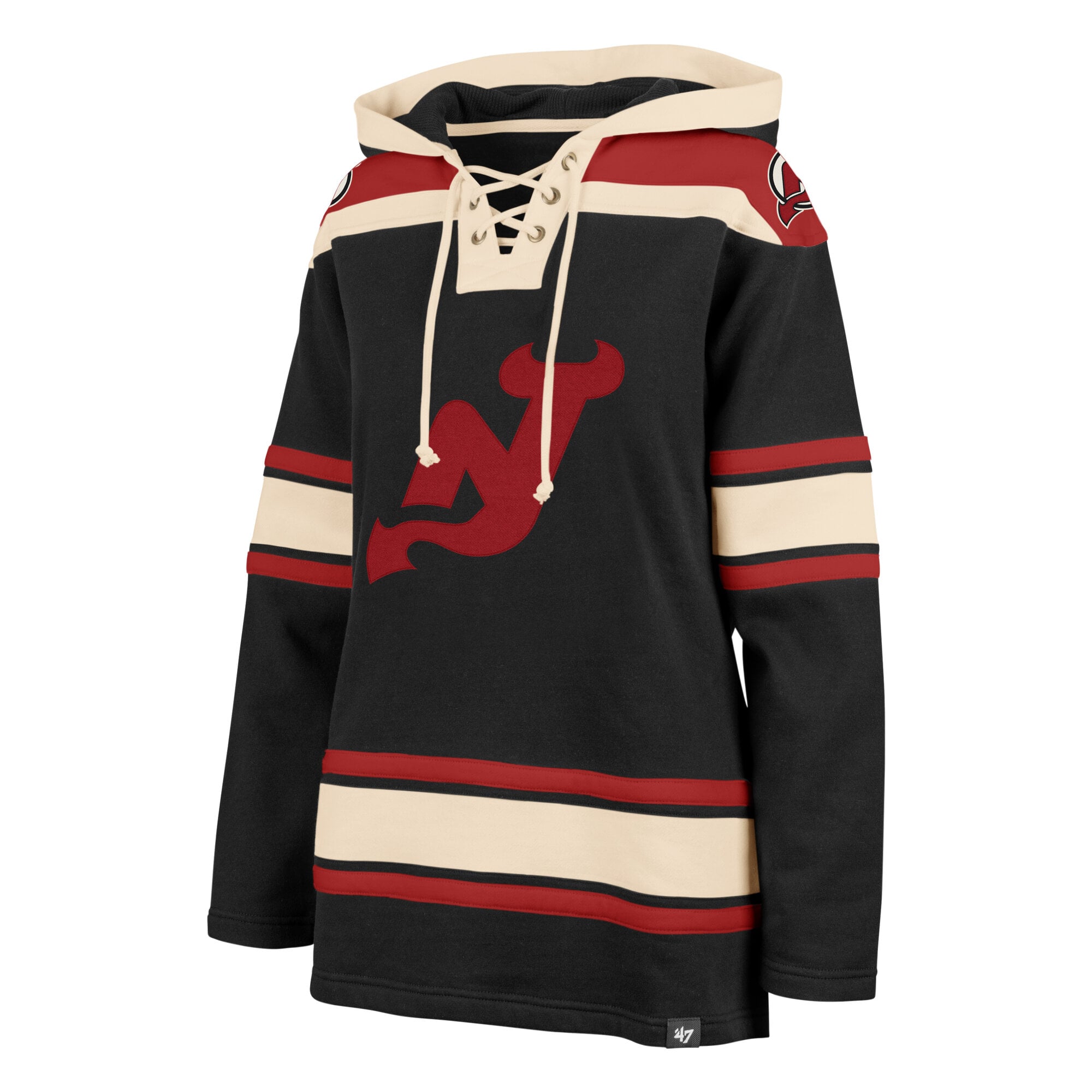 Women's '47  Black New Jersey Devils Superior Lacer Pullover Hoodie