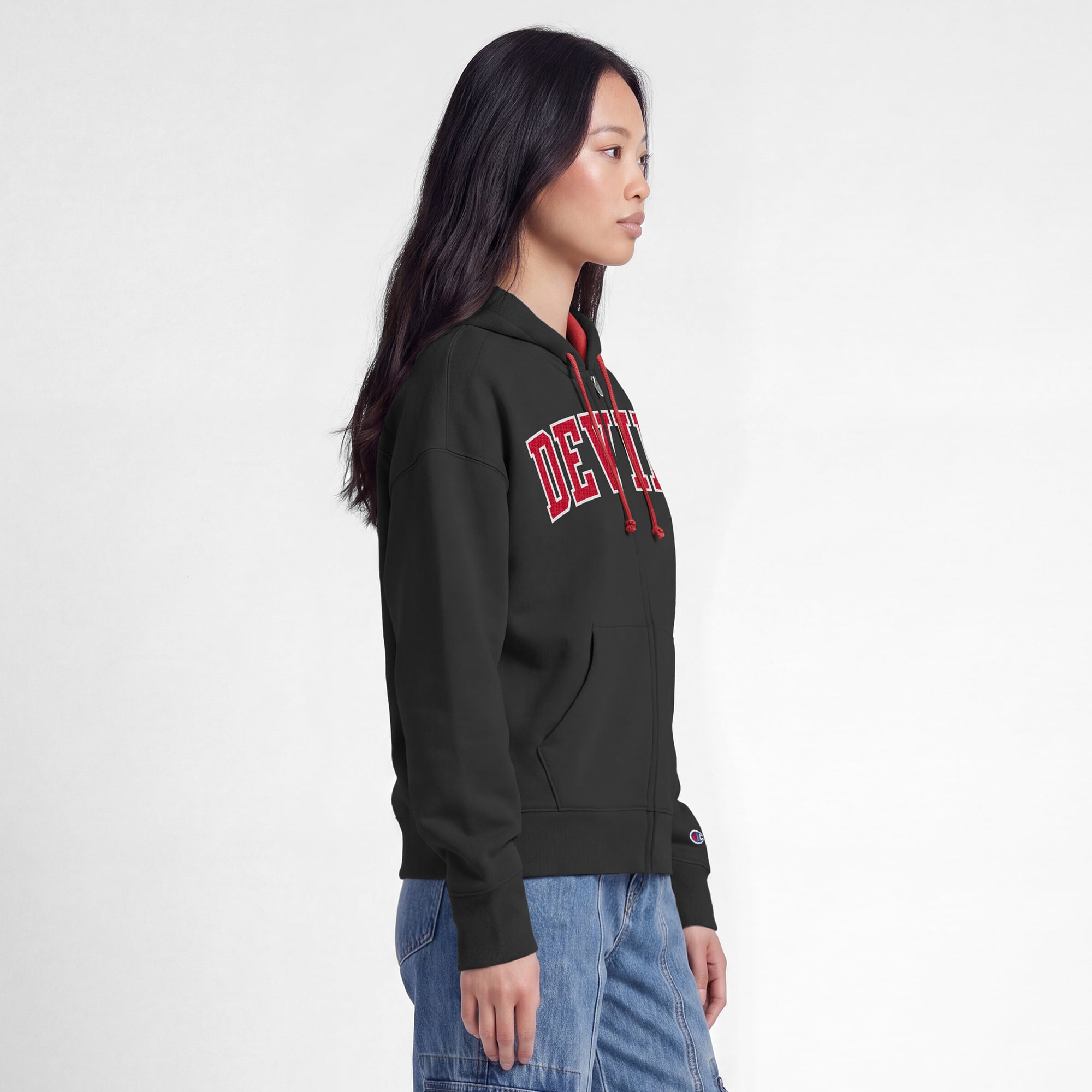 Women's Champion Black/Red New Jersey Devils Applique Full-Zip Fleece Hoodie