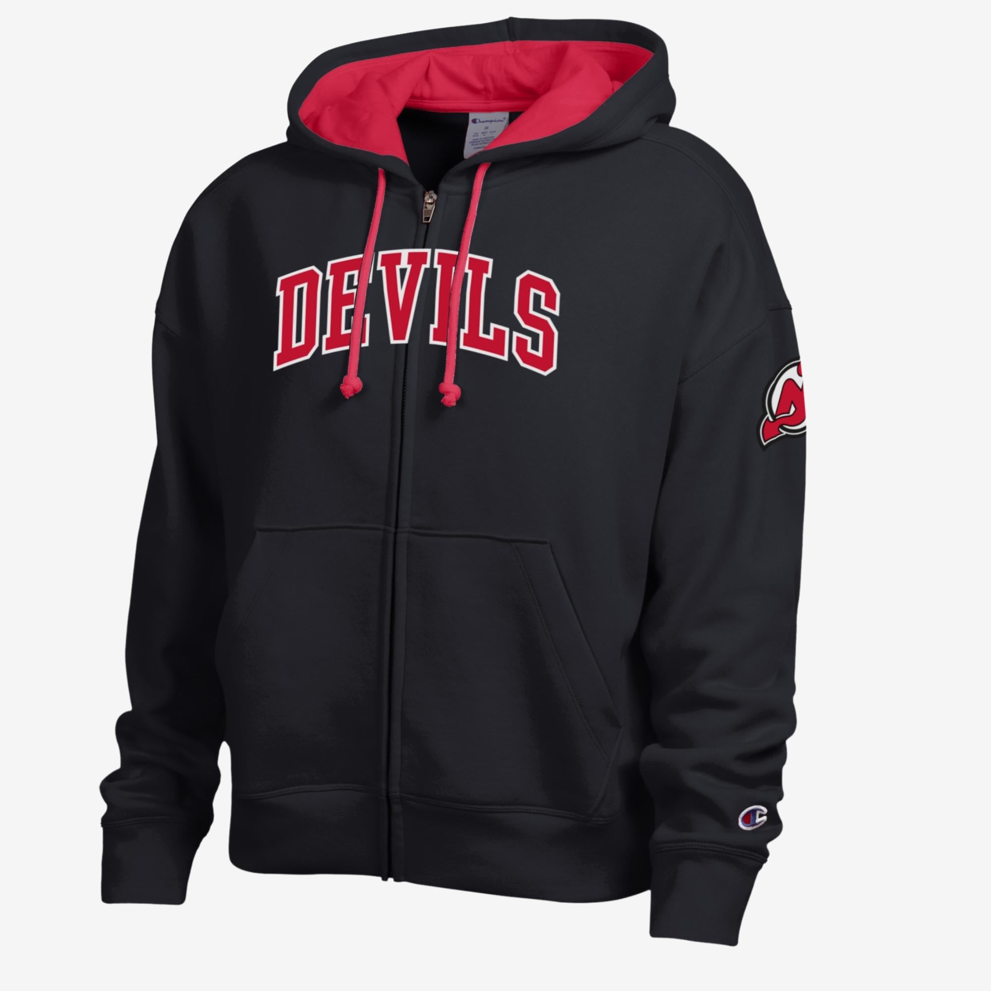 Women's Champion Black/Red New Jersey Devils Applique Full-Zip Fleece Hoodie