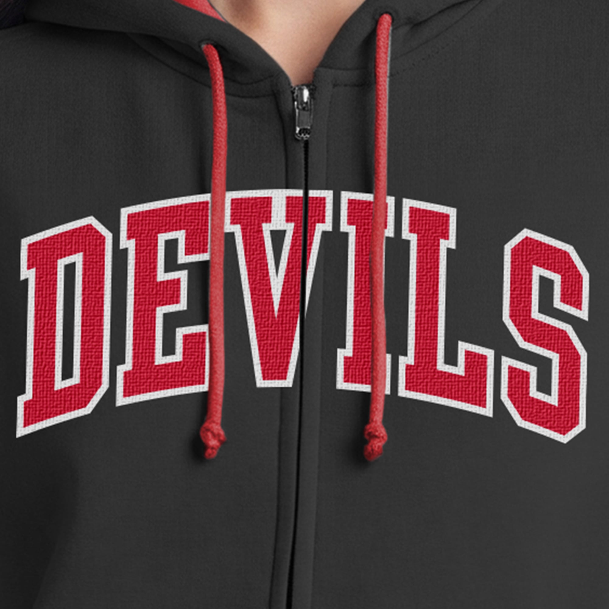 Women's Champion Black/Red New Jersey Devils Applique Full-Zip Fleece Hoodie