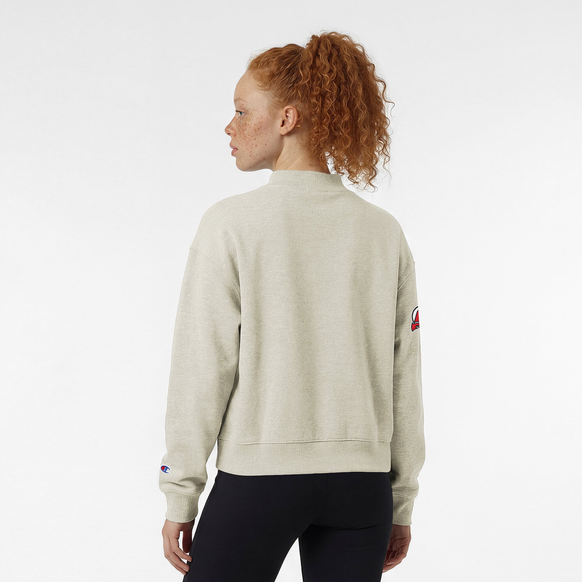 Women's Champion  Oatmeal New Jersey Devils Collar Script Triumph Tri-Blend Fleece Sweatshirt