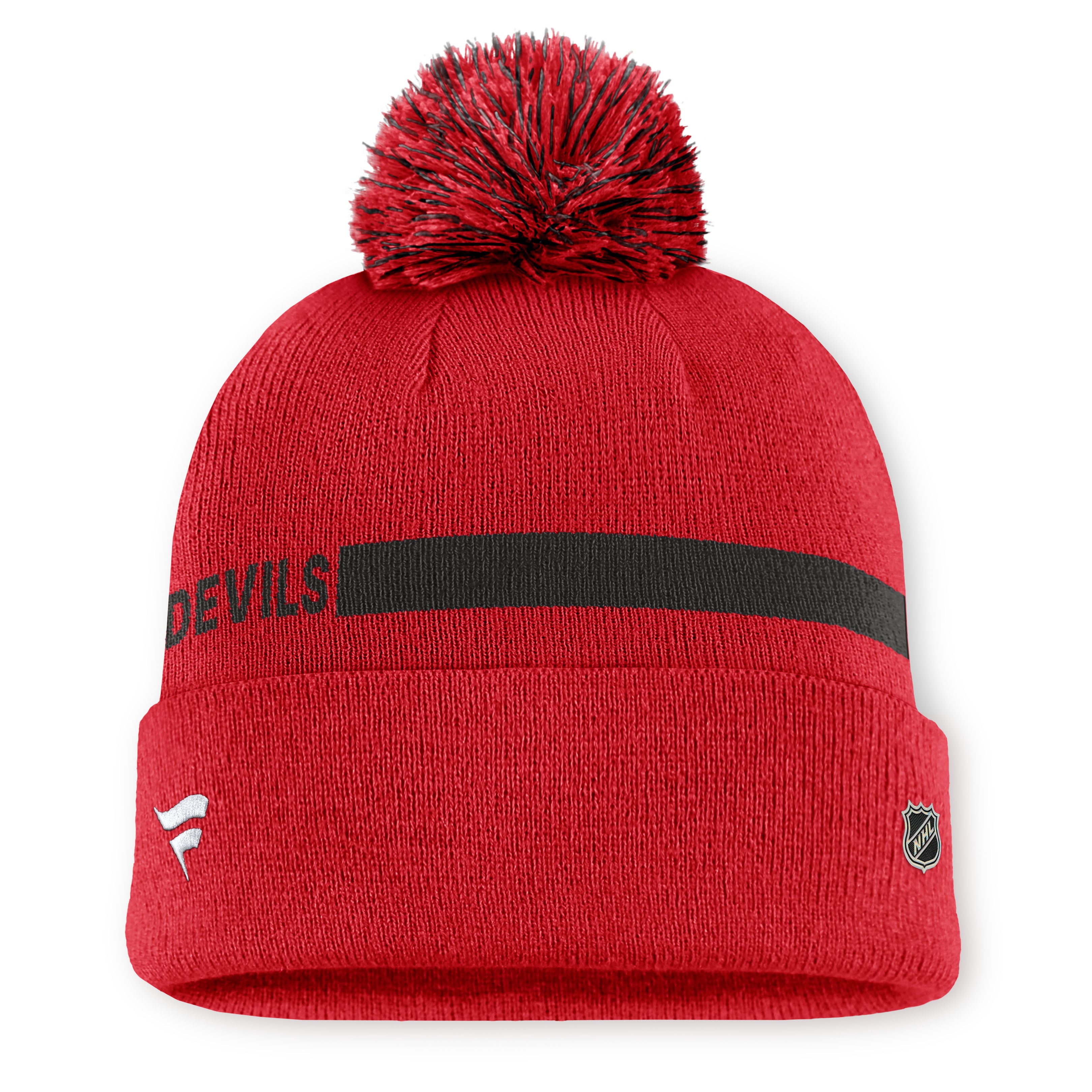 Women's Fanatics Red New Jersey Devils Authentic Pro Rink Cuffed Knit Hat with Pom