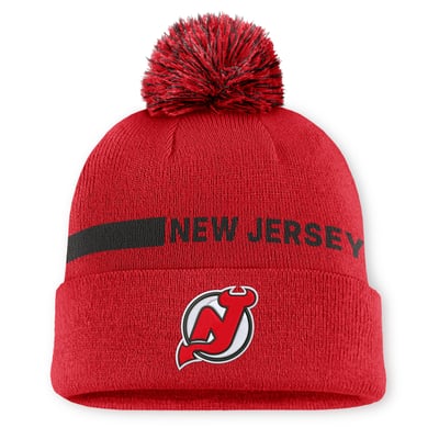 New Jersey Devils Fanatics Women's Authentic Pro Rink Cuffed Knit Hat with Pom - Red