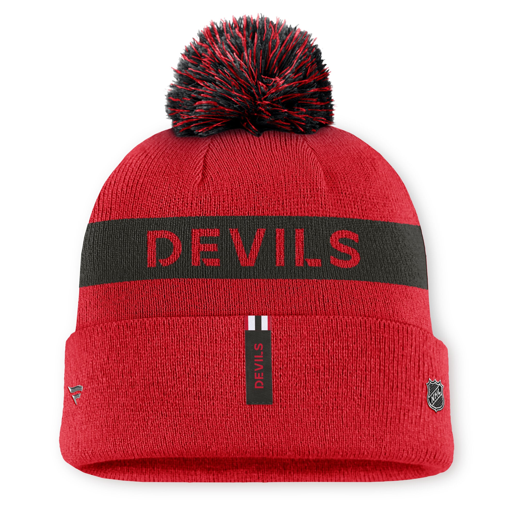 Women's Fanatics Red/Black New Jersey Devils Authentic Pro Rink Cuffed Knit Hat with Pom