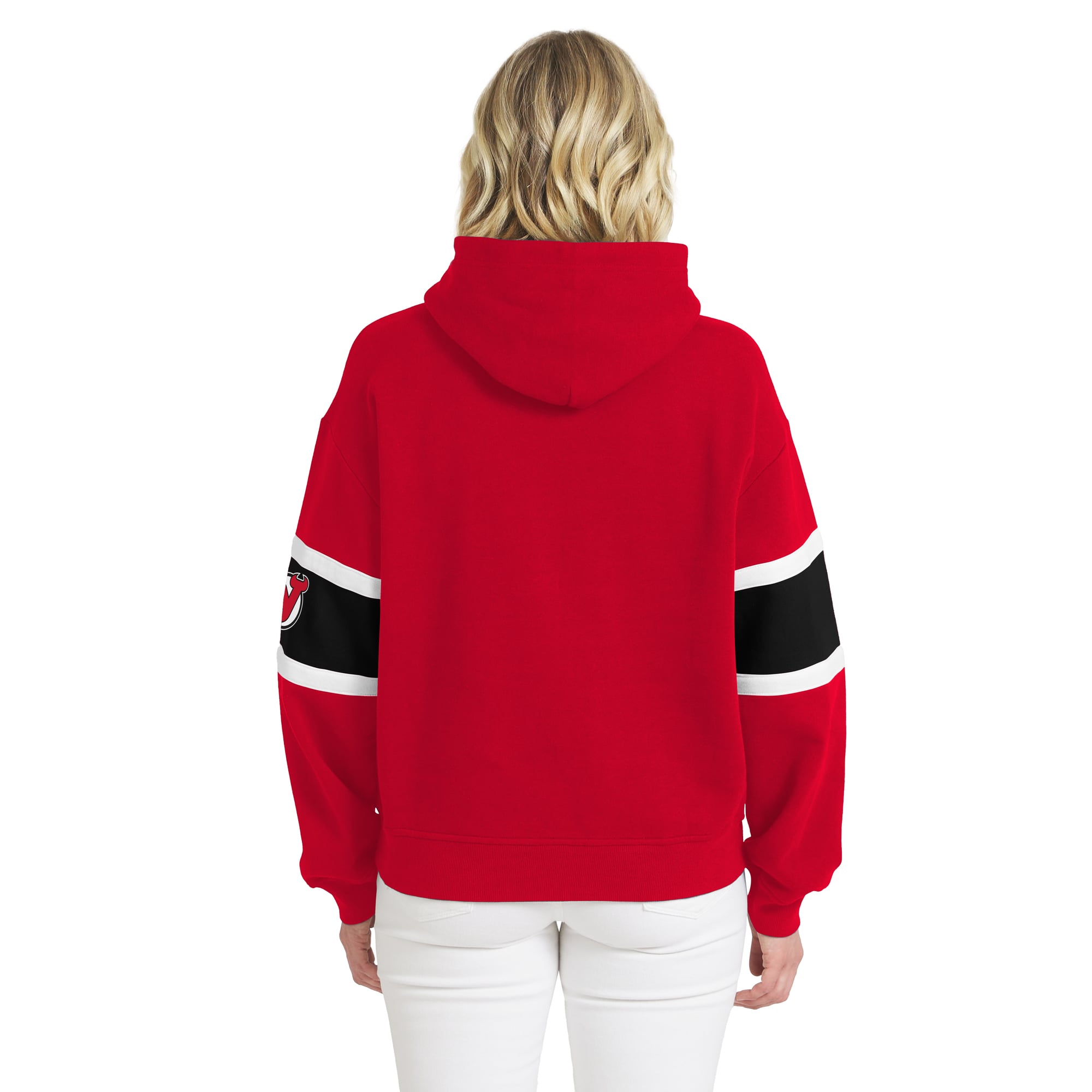 Sweat à capuche rayé rouge New Jersey Devils de la marque WEAR by Erin Andrews pour femme