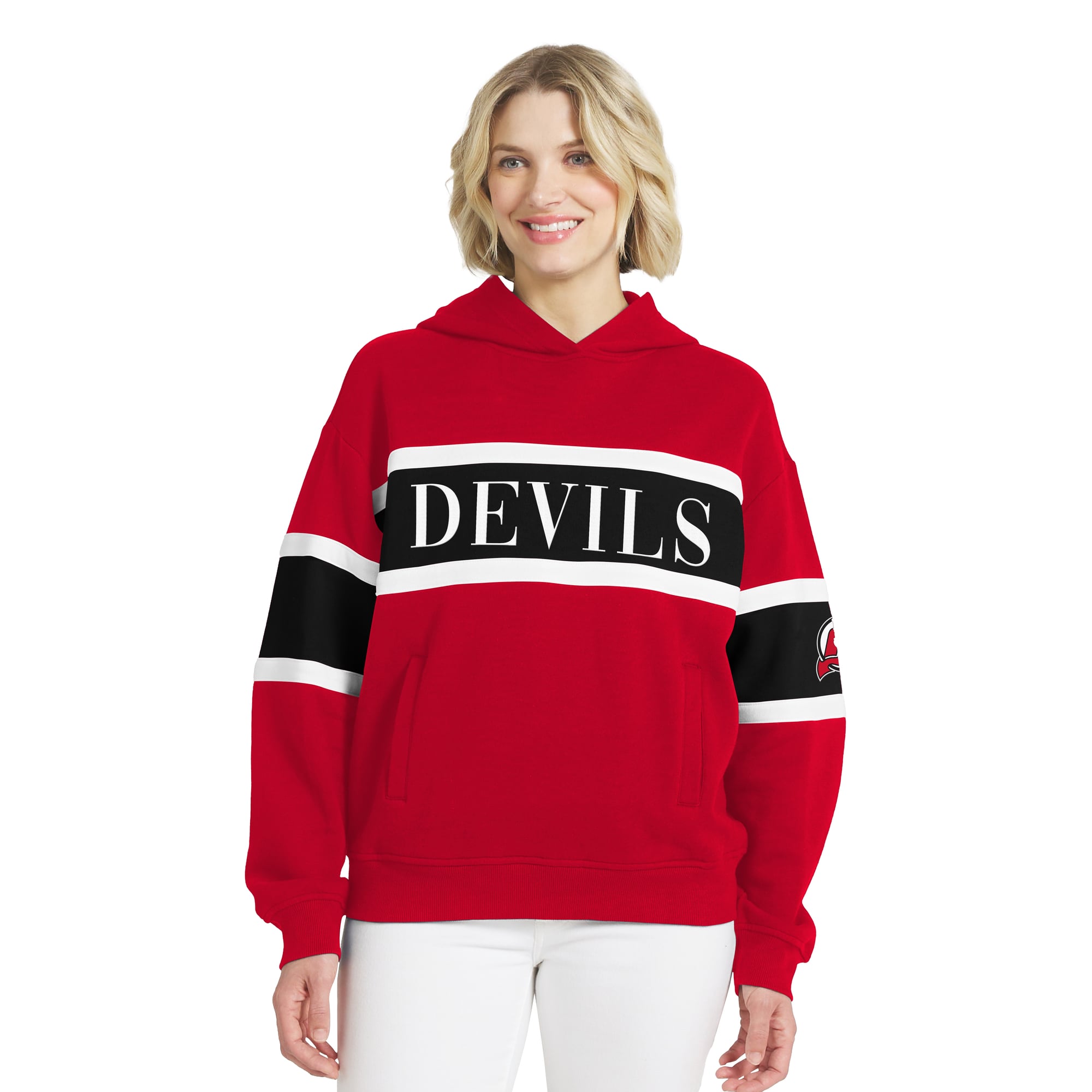 Sweat à capuche rayé rouge New Jersey Devils de la marque WEAR by Erin Andrews pour femme
