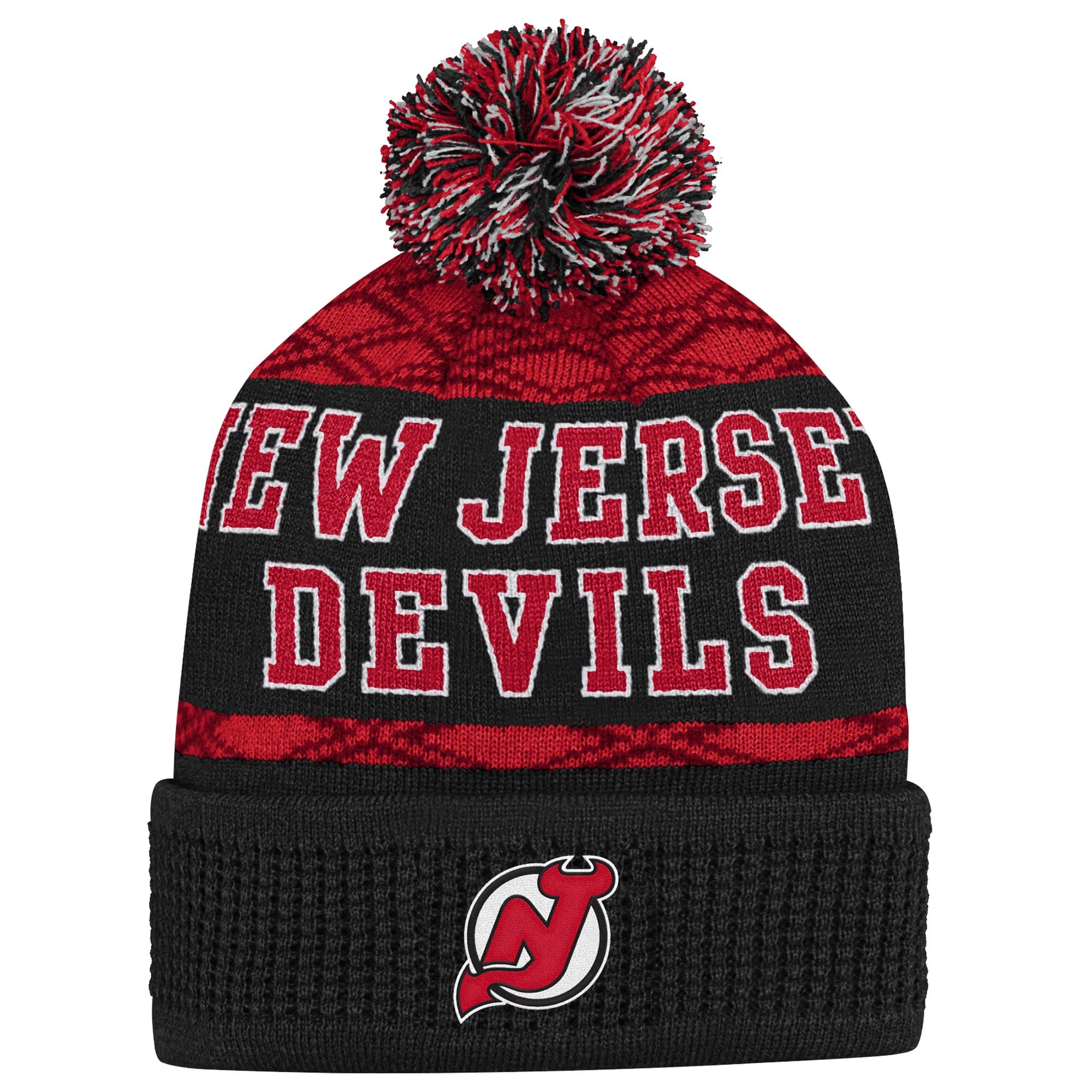 Bonnet tricoté à revers noir New Jersey Devils pour enfant avec pompon