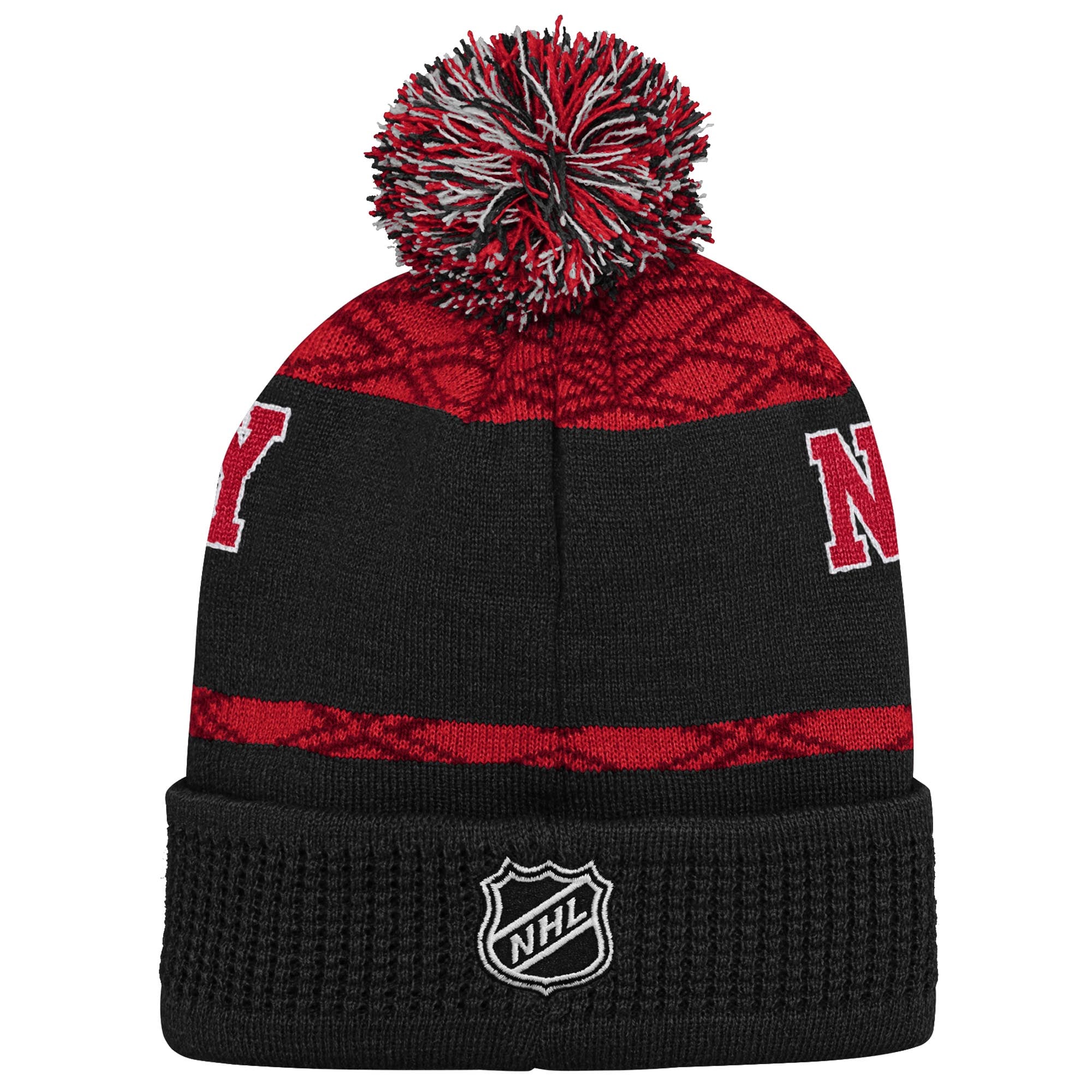 Bonnet tricoté à revers noir New Jersey Devils pour enfant avec pompon
