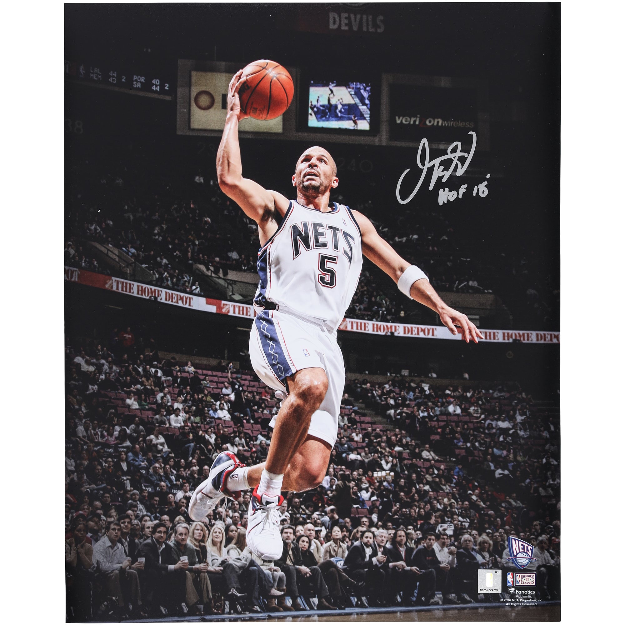 Photo dédicacée de Jason Kidd (New Jersey Nets) - 40,6 x 50,8 cm (16 x 20 pouces) - avec inscription « HOF 18 ».