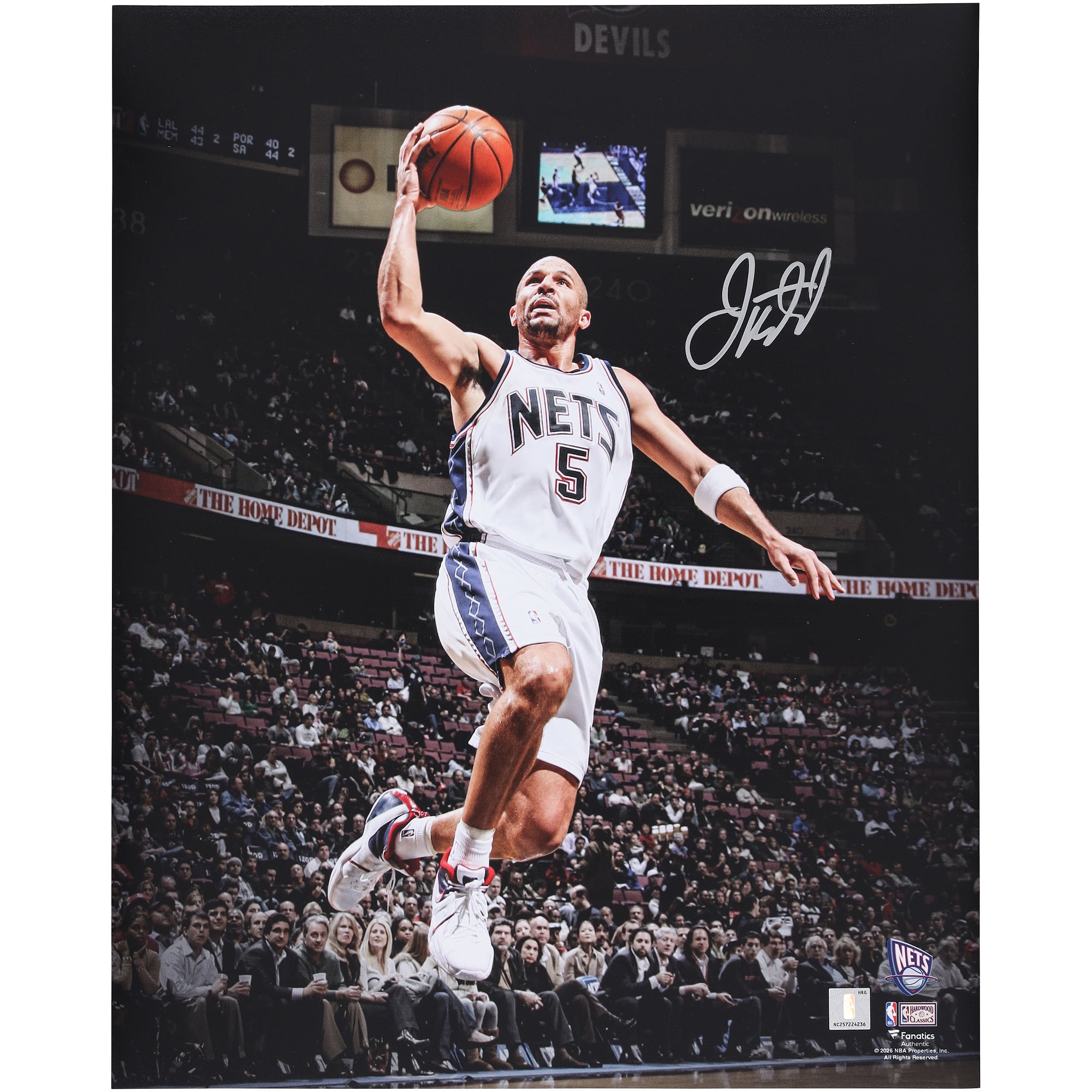 Photo dédicacée de Jason Kidd (New Jersey Nets) - 40,6 x 50,8 cm (16 x 20 pouces) - Lay-up Spotlight