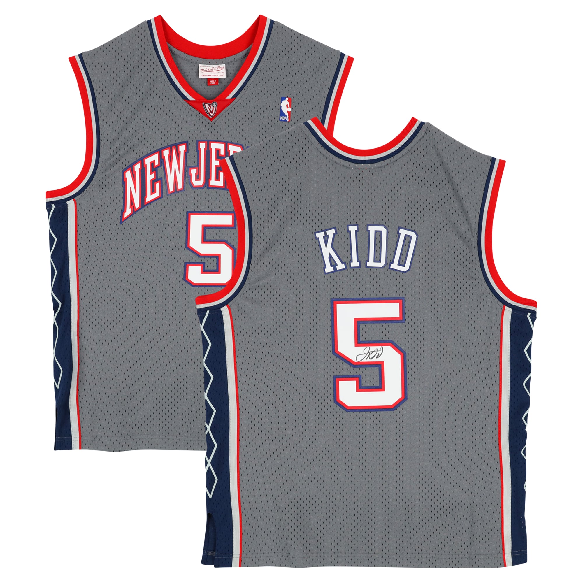 Maillot Swingman Mitchell & Ness gris autographié par Jason Kidd des New Jersey Nets 2004-05