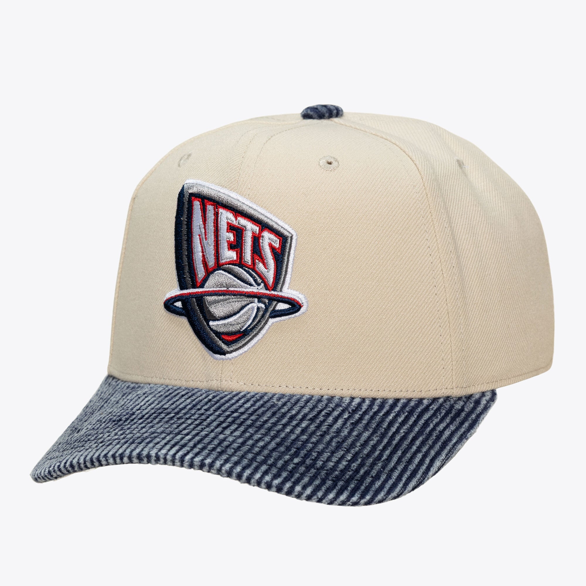 Men's Mitchell & Ness Cream/Blue New Jersey Nets Washed Corduroy Pro Crown Snapback Hat