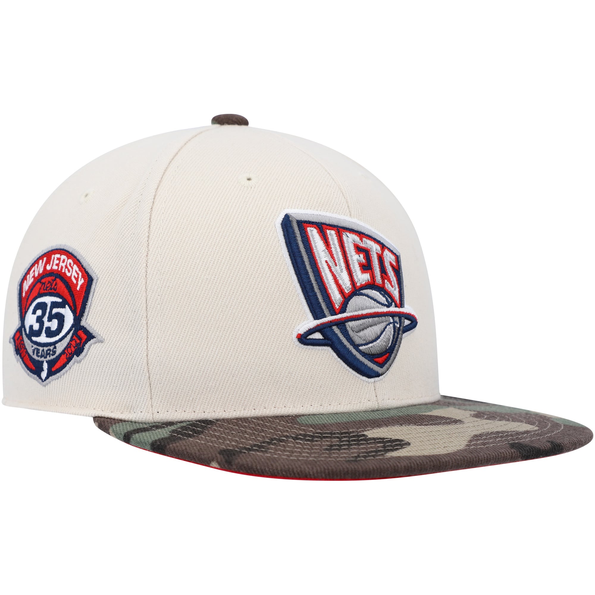 Men's New Jersey Nets Mitchell & Ness Cream/Camo Hardwood Classics 35th Anniversary Off White Camo Fitted Hat
