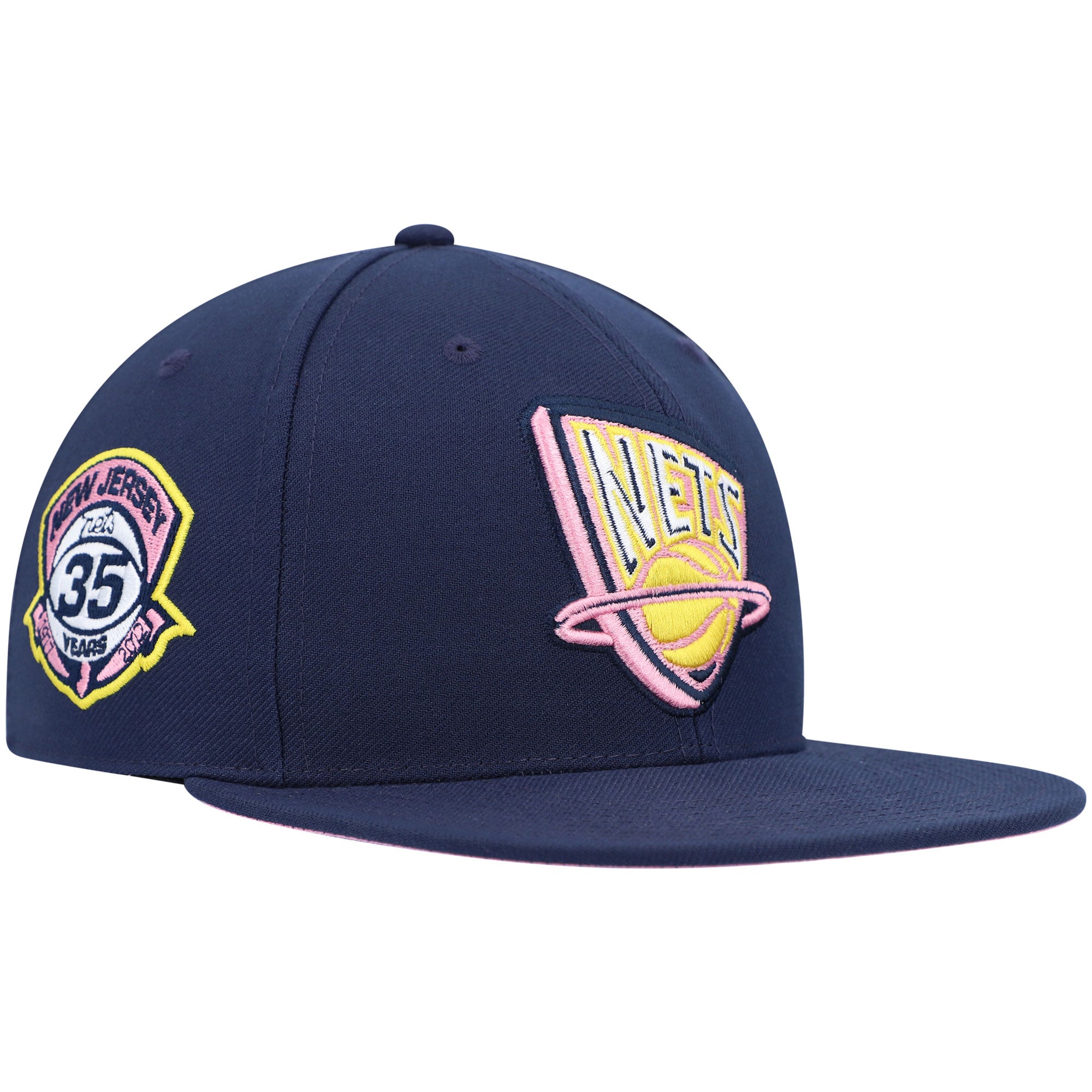 Men's New Jersey Nets Mitchell & Ness Navy 35 Years Burnt Sunrise Fitted Hat