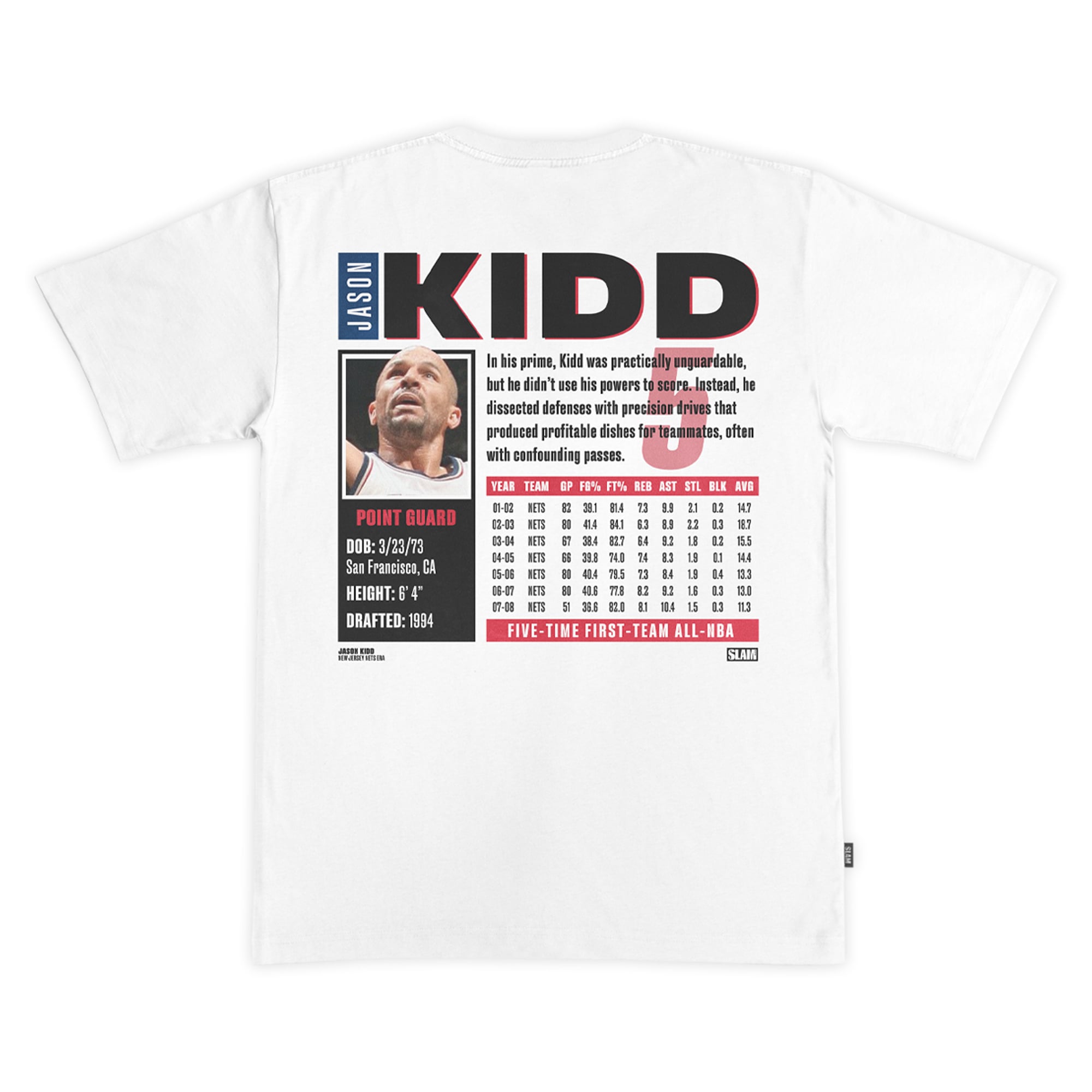 T-shirt unisexe SLAM Jason Kidd blanc New Jersey Nets Top 500