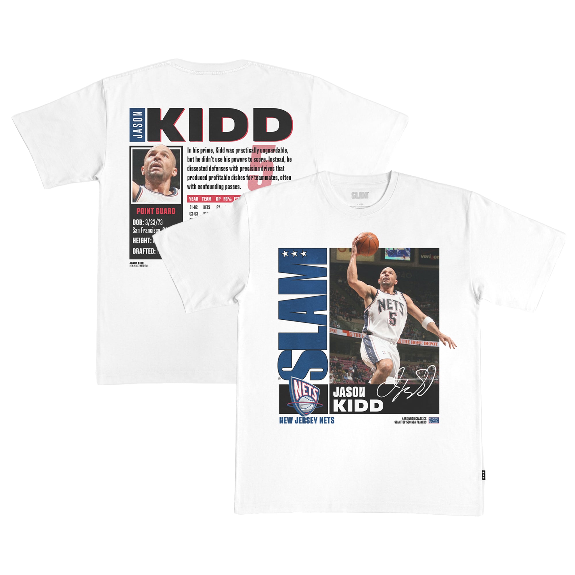 T-shirt unisexe SLAM Jason Kidd blanc New Jersey Nets Top 500