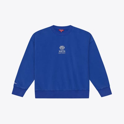  New Jersey Nets Mitchell & Ness Women's Core Essentials Micro Logo Fleece Sweatshirt - Blue