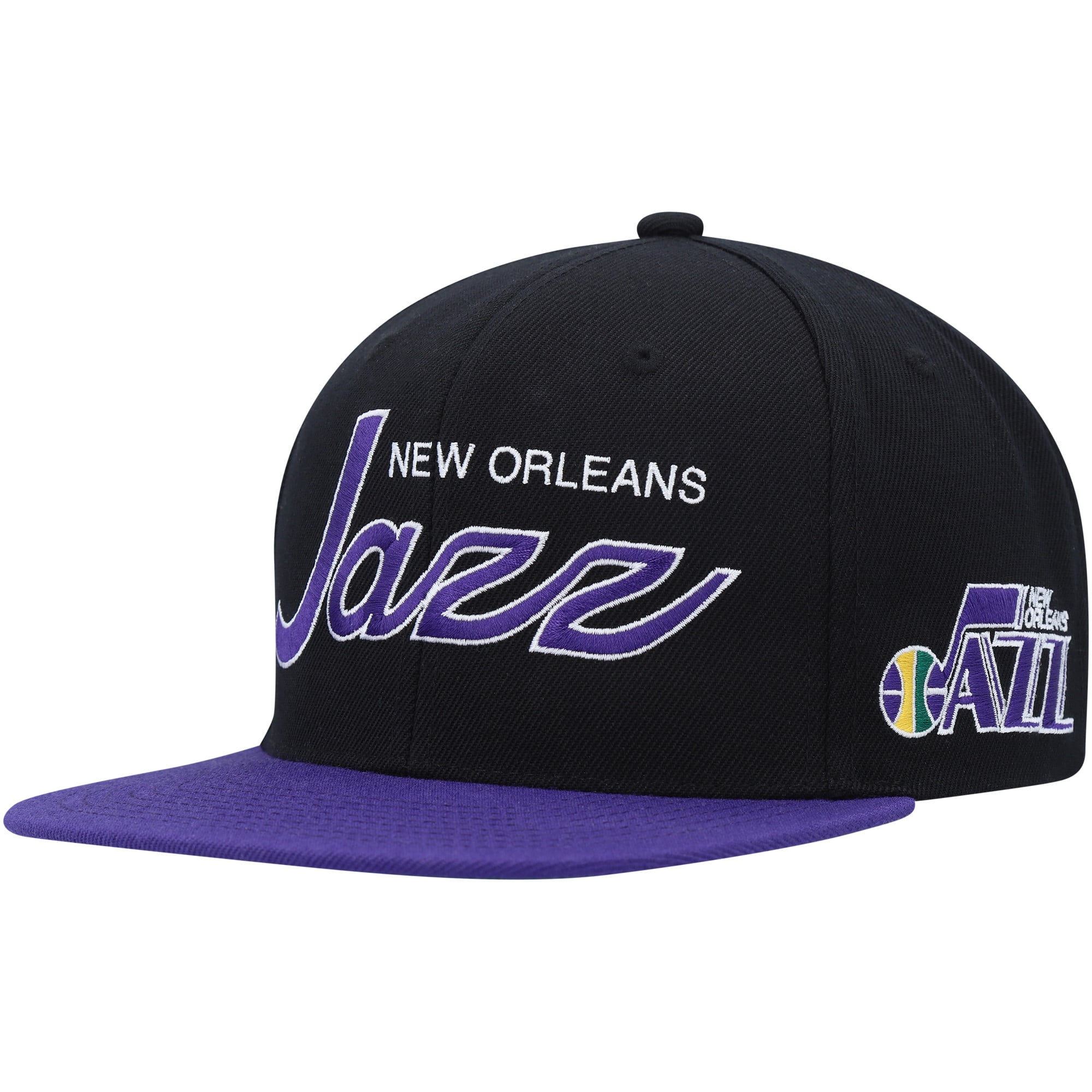 Men's Utah Jazz Mitchell & Ness Black Hardwood Classics MVP Team Script 2.0 Snapback Hat