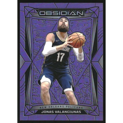 2023-24 Panini Obsidian Electric Etch Purple Flood #92 Jonas Valanciunas