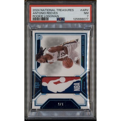 2024 National Treasures Rookie Logoman Antonio Reeves RC /5 PSA 7
