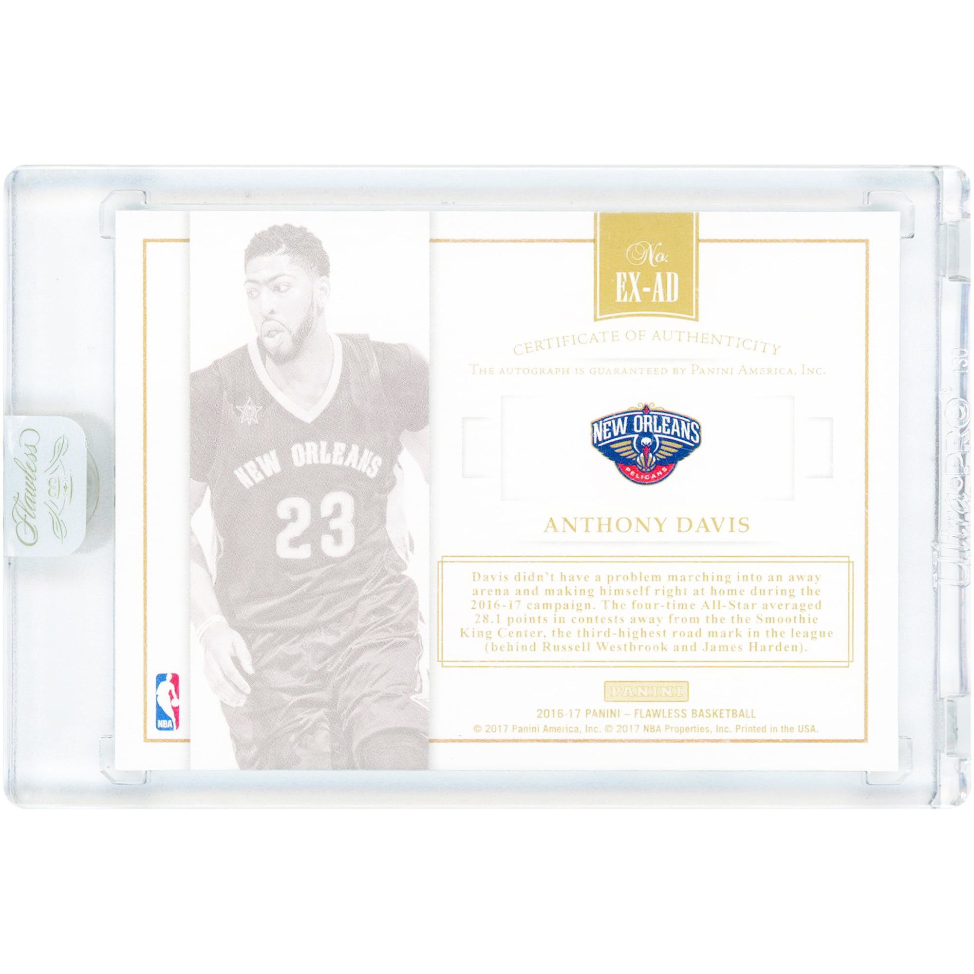 Carte autographiée d'Anthony Davis (New Orleans Pelicans) 2016-17 Panini Flawless Excellence Signatures #EX-AD #2/25