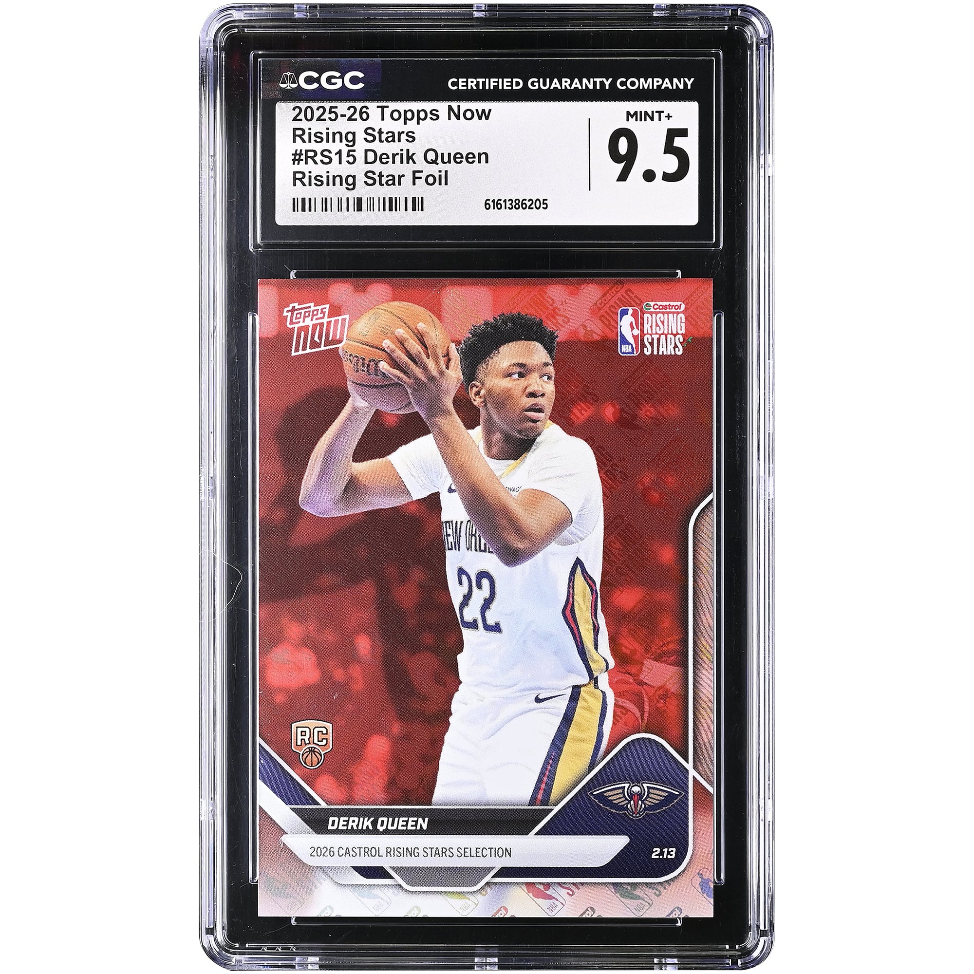 Derik Queen New Orleans Pelicans 2025-26 Topps Now Rising Stars Foil #RS15 CGC Authenticated 9.5 Rookie Card