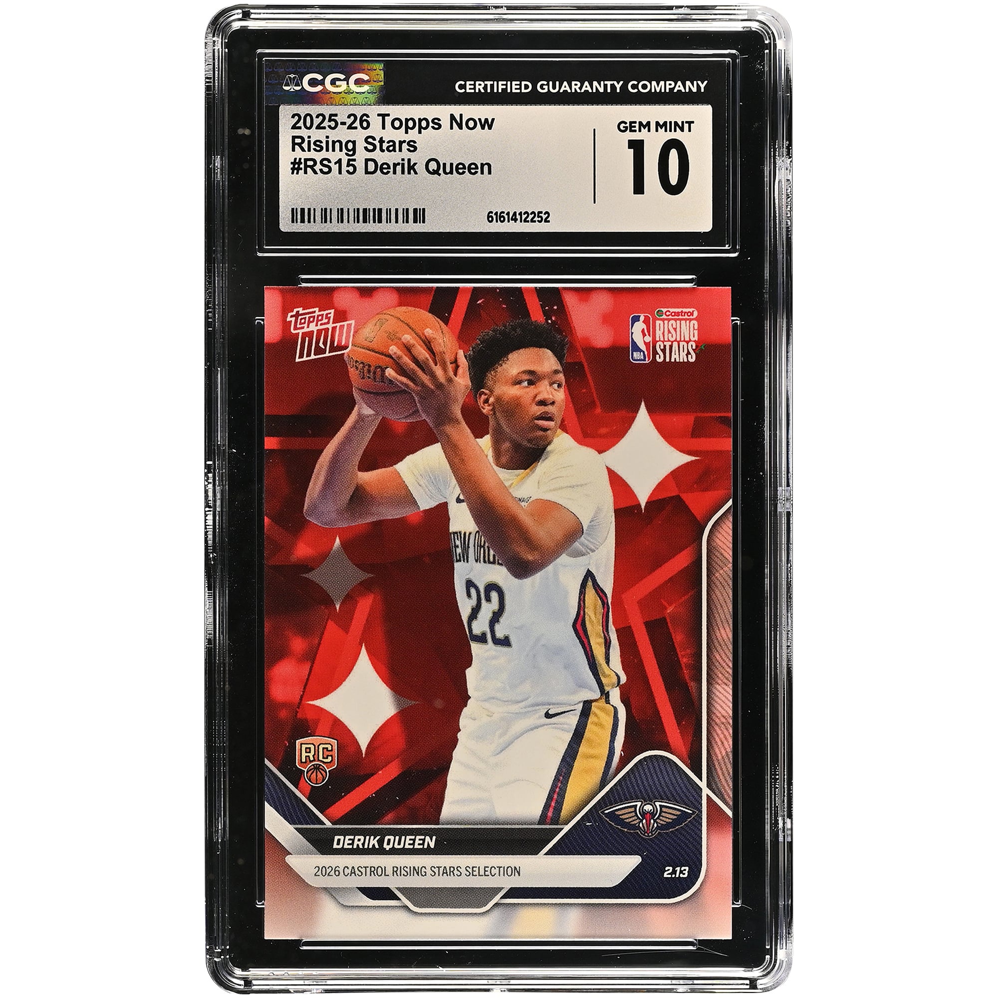 Derik Queen New Orleans Pelicans 2025-26 Topps Now Rising Stars #RS15 CGC Authenticated 10 Rookie Card
