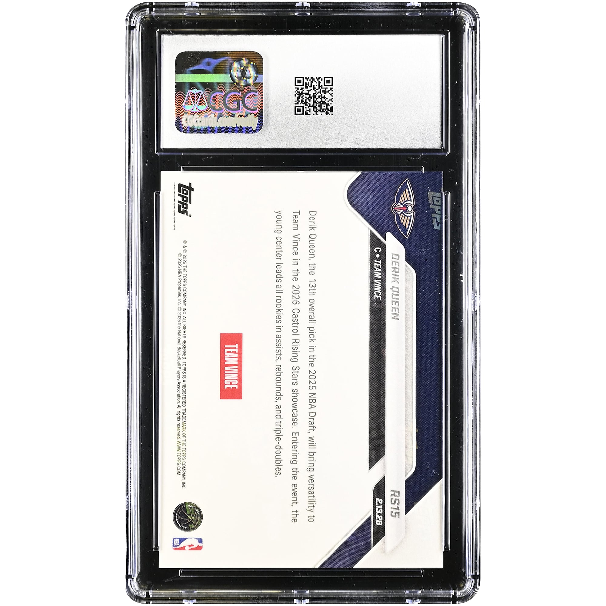 Derik Queen New Orleans Pelicans 2025-26 Topps Now Rising Stars #RS15 CGC Authenticated 9.5 Rookie Card