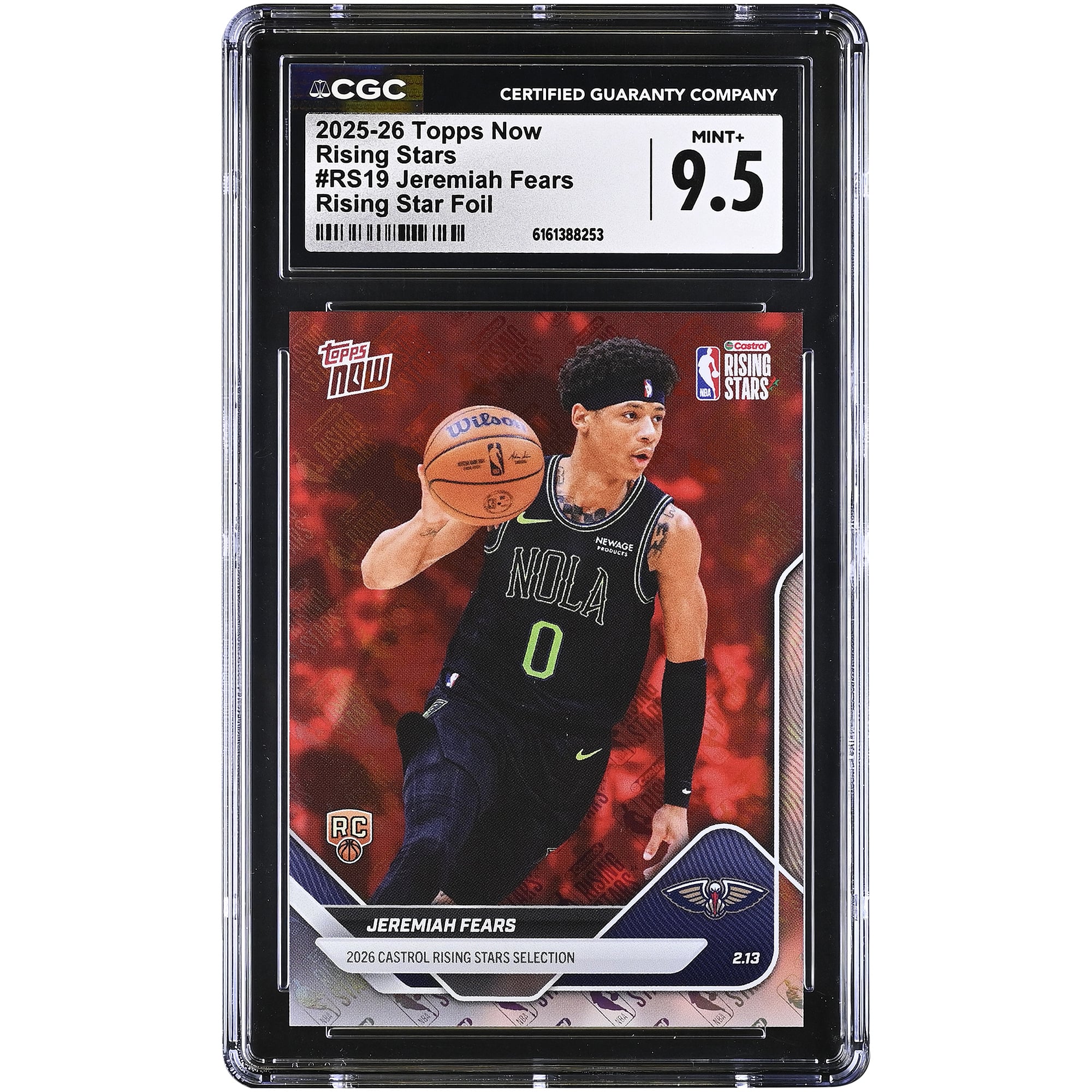 Jeremiah Fears New Orleans Pelicans 2025-26 Topps Now Rising Stars Foil #RS19 CGC Authenticated 9.5 Rookie Card