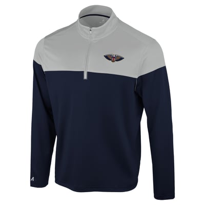 New Orleans Pelicans Antigua Hinder Quarter-Zip Pullover - Navy/Gray