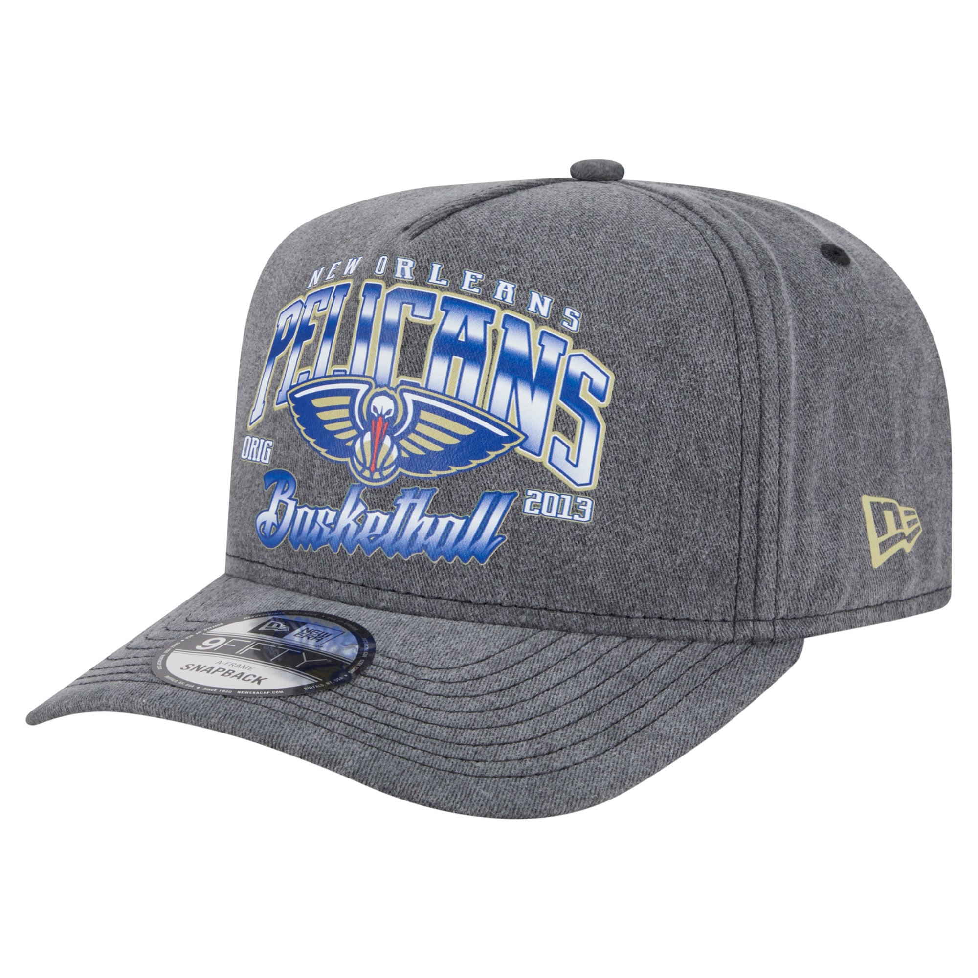 Men's New Era Charcoal New Orleans Pelicans Throwback Washed Pre-Curved 9FIFTY Snapback Hat